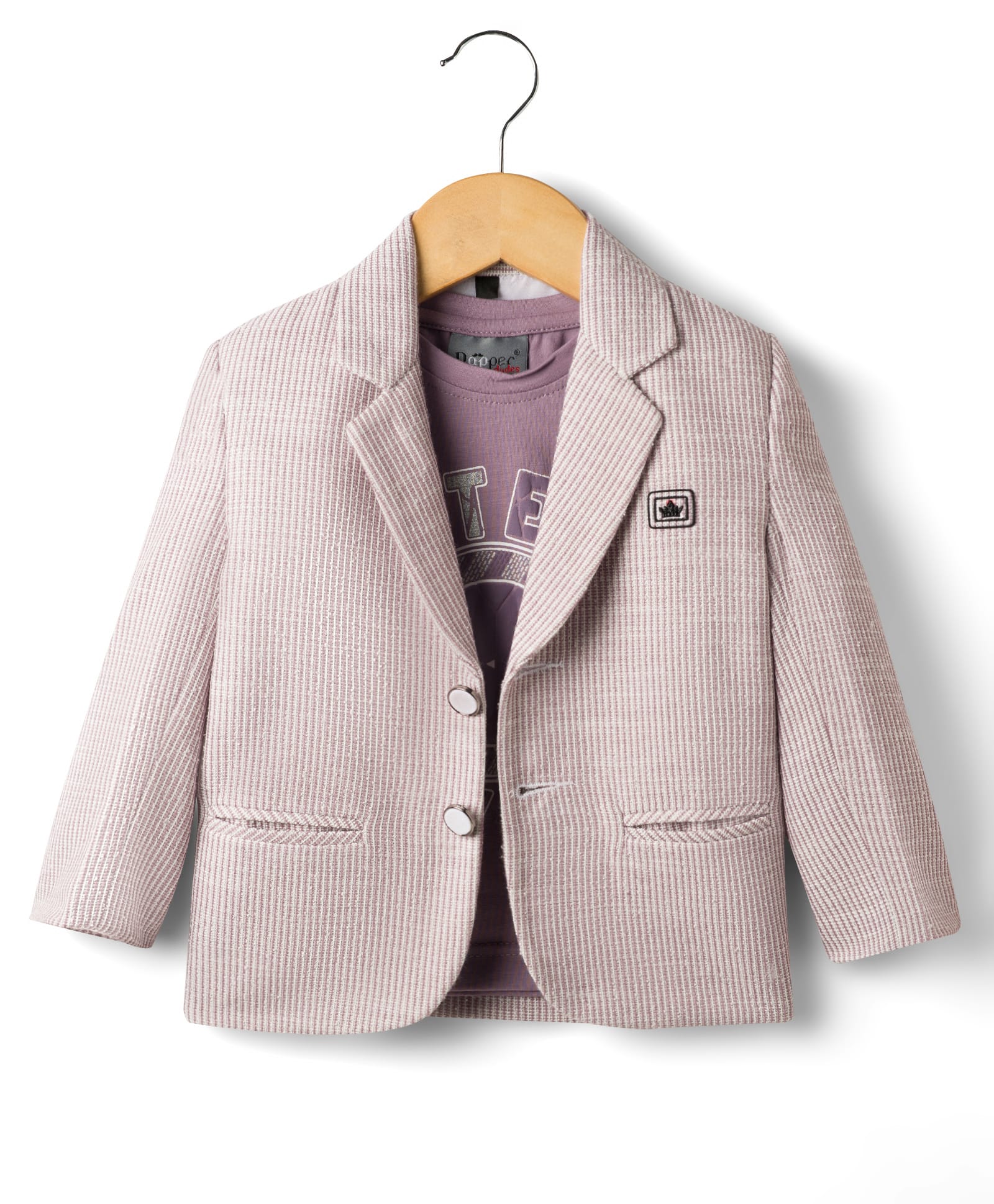 Dapper Dudes Woven Full Sleeves Striped Blazer With Typographic Tee - Purple-picture-34