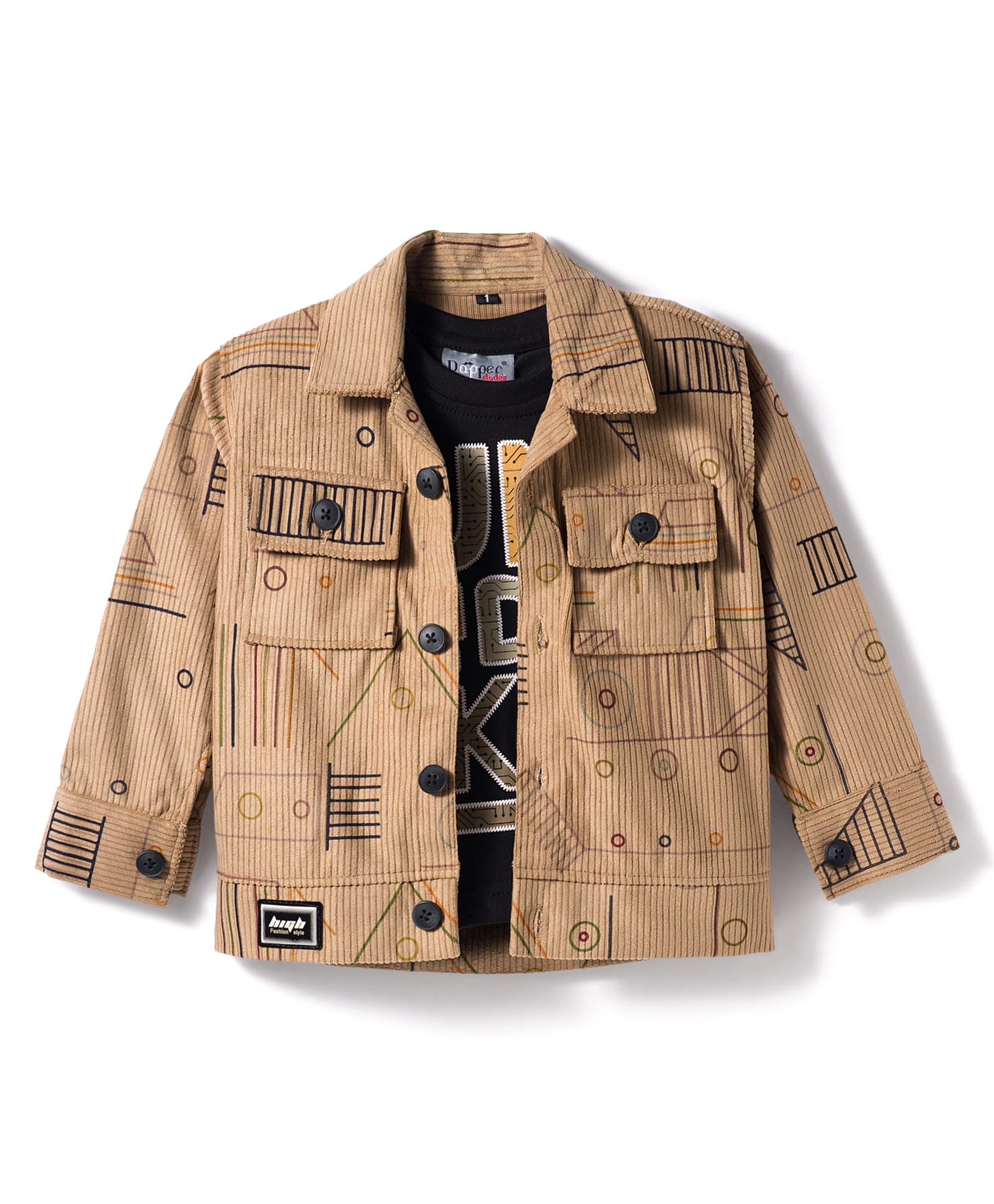 Dapper Dudes Woven Full Sleeves Corduroy Printed Jacket With Inner Tee - Khaki-image-36