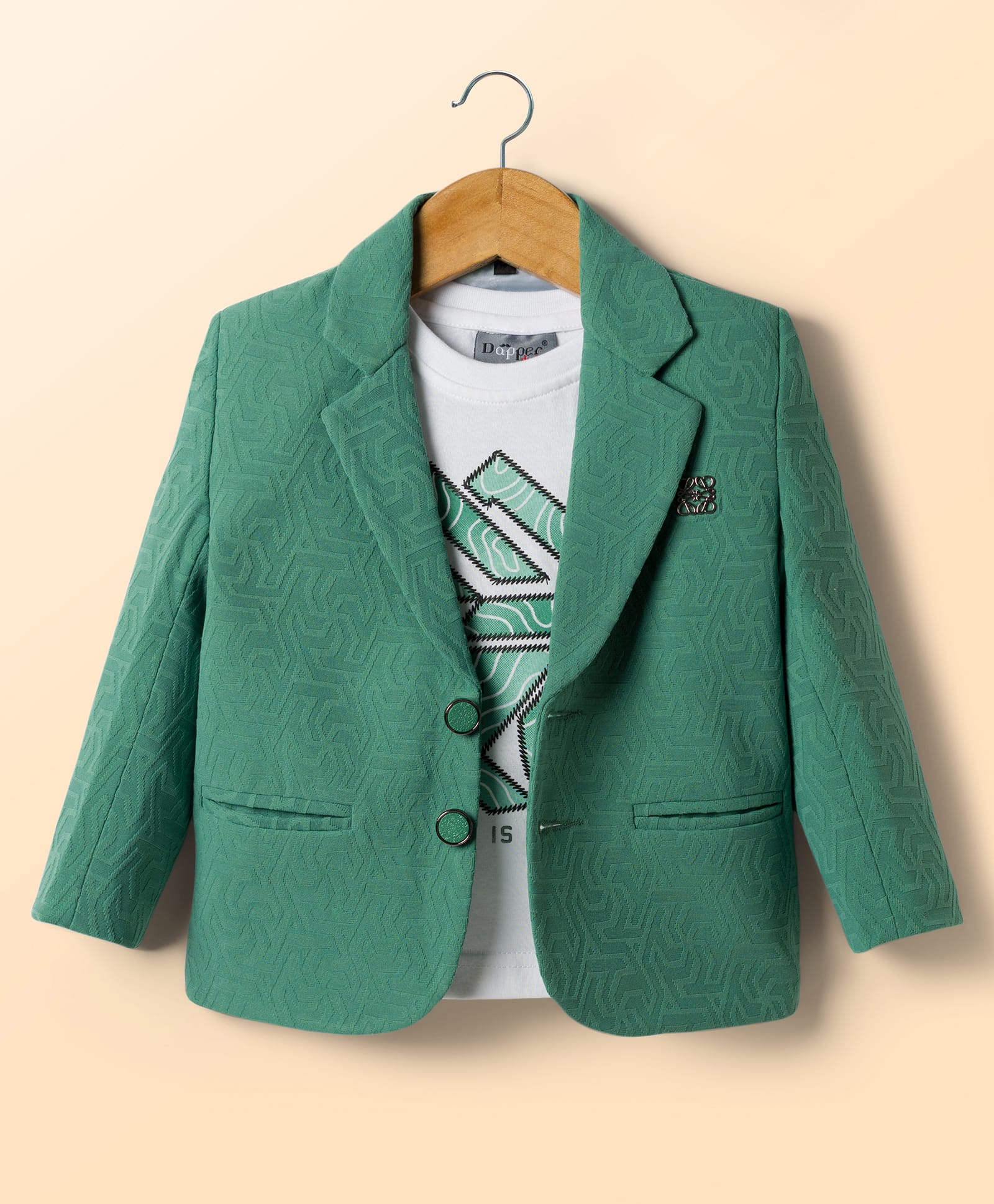 Dapper Dudes Woven Full Sleeves Blazer With Text Printed Tee - Green-picture-13