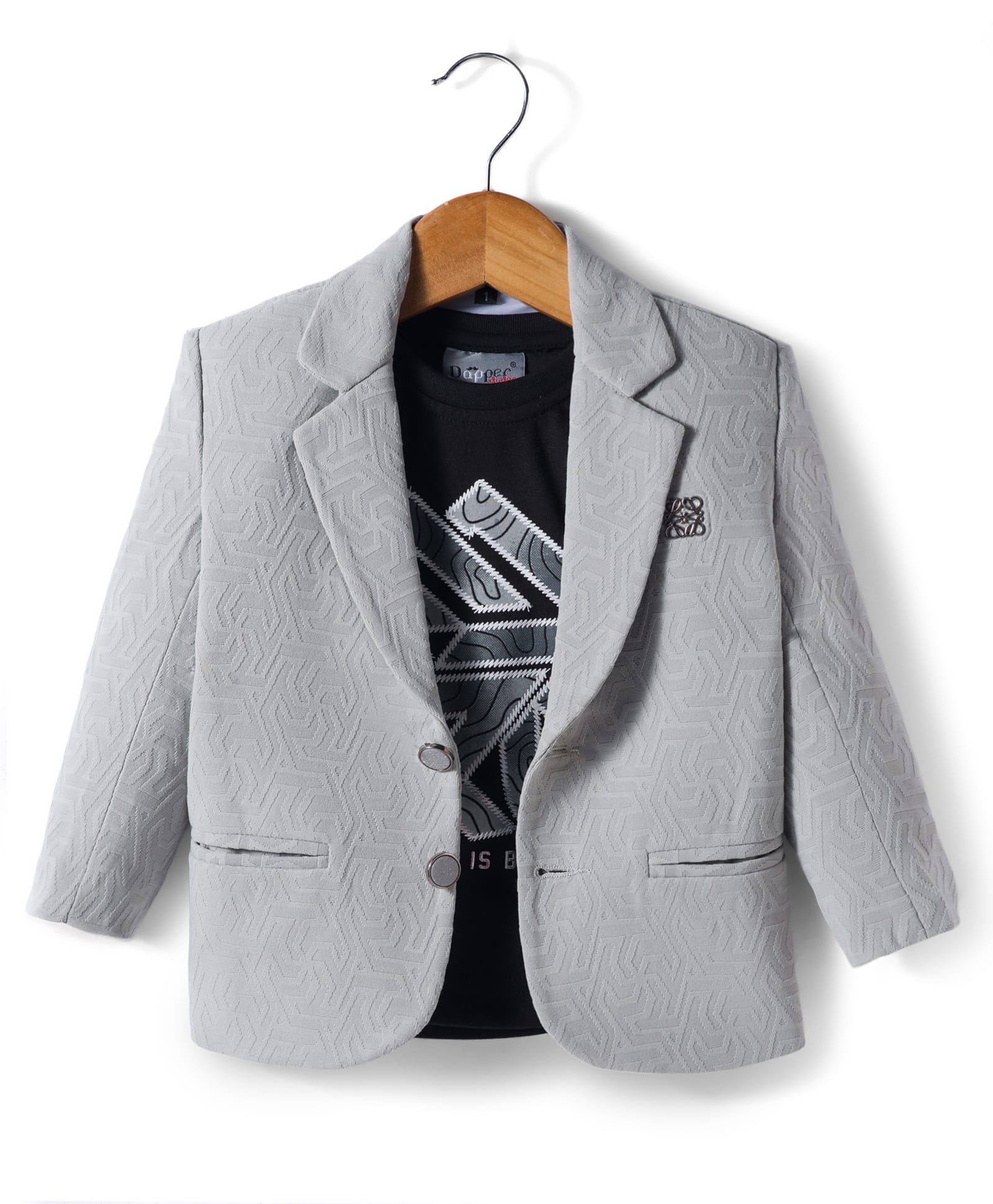 Dapper Dudes Woven Full Sleeves Blazer With Text Printed Tee - Grey-picture-11
