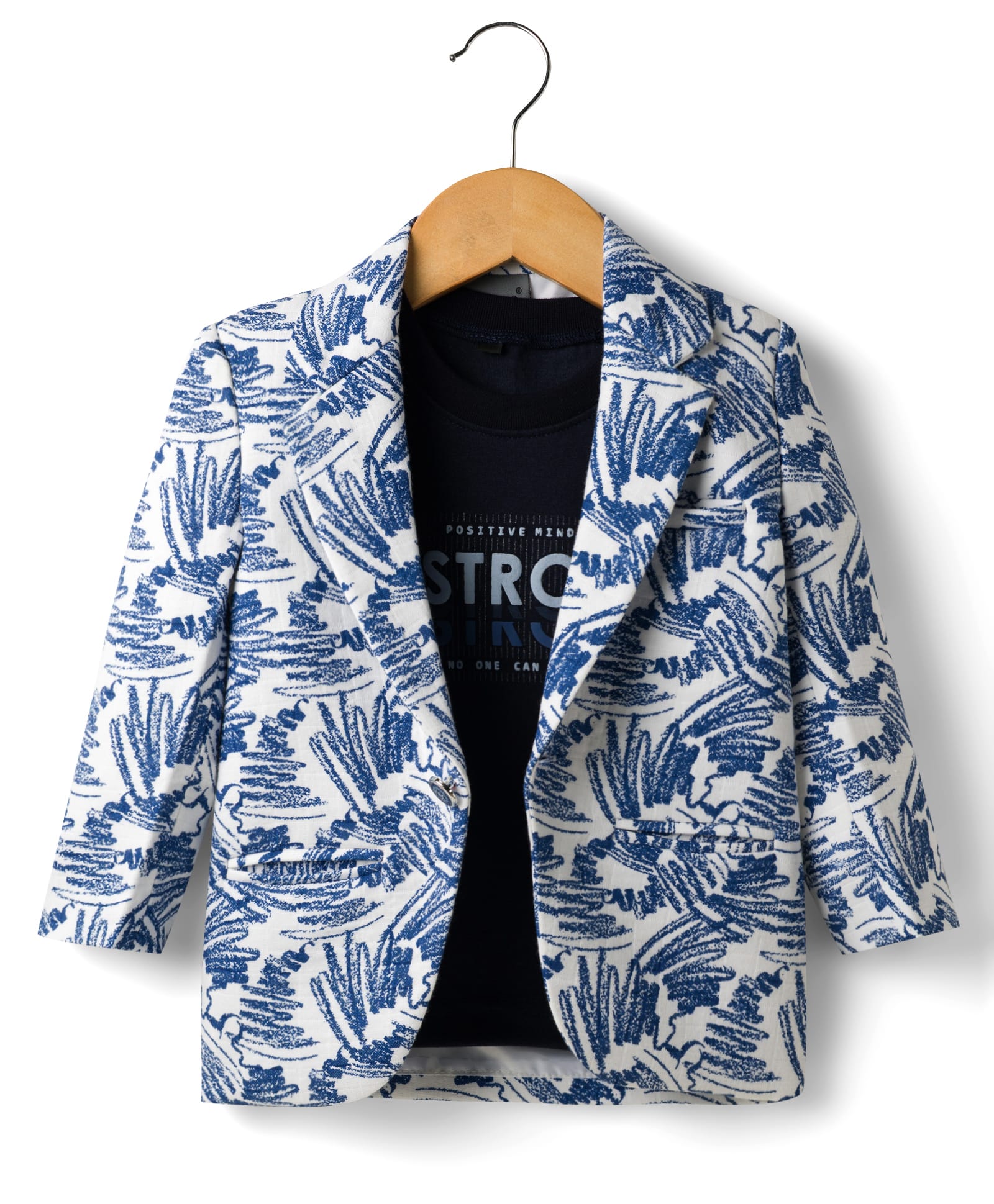 Dapper Dudes Woven Full Sleeves Doodle Printed Blazer With Typographic Tee - Blue-picture-31