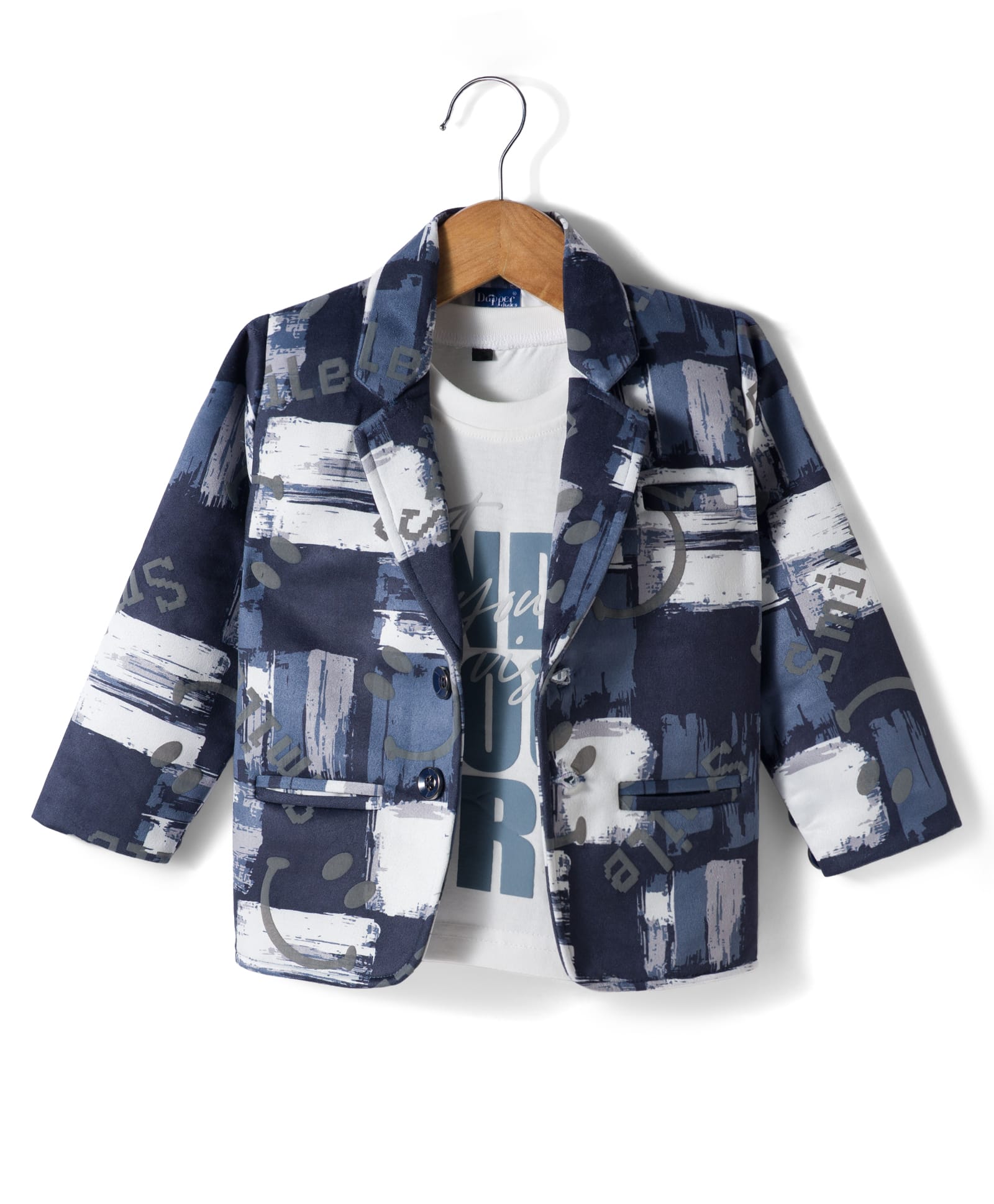 Dapper Dudes Woven Full Sleeves Smiley Printed Blazer With Tee - Navy Blue-picture-28