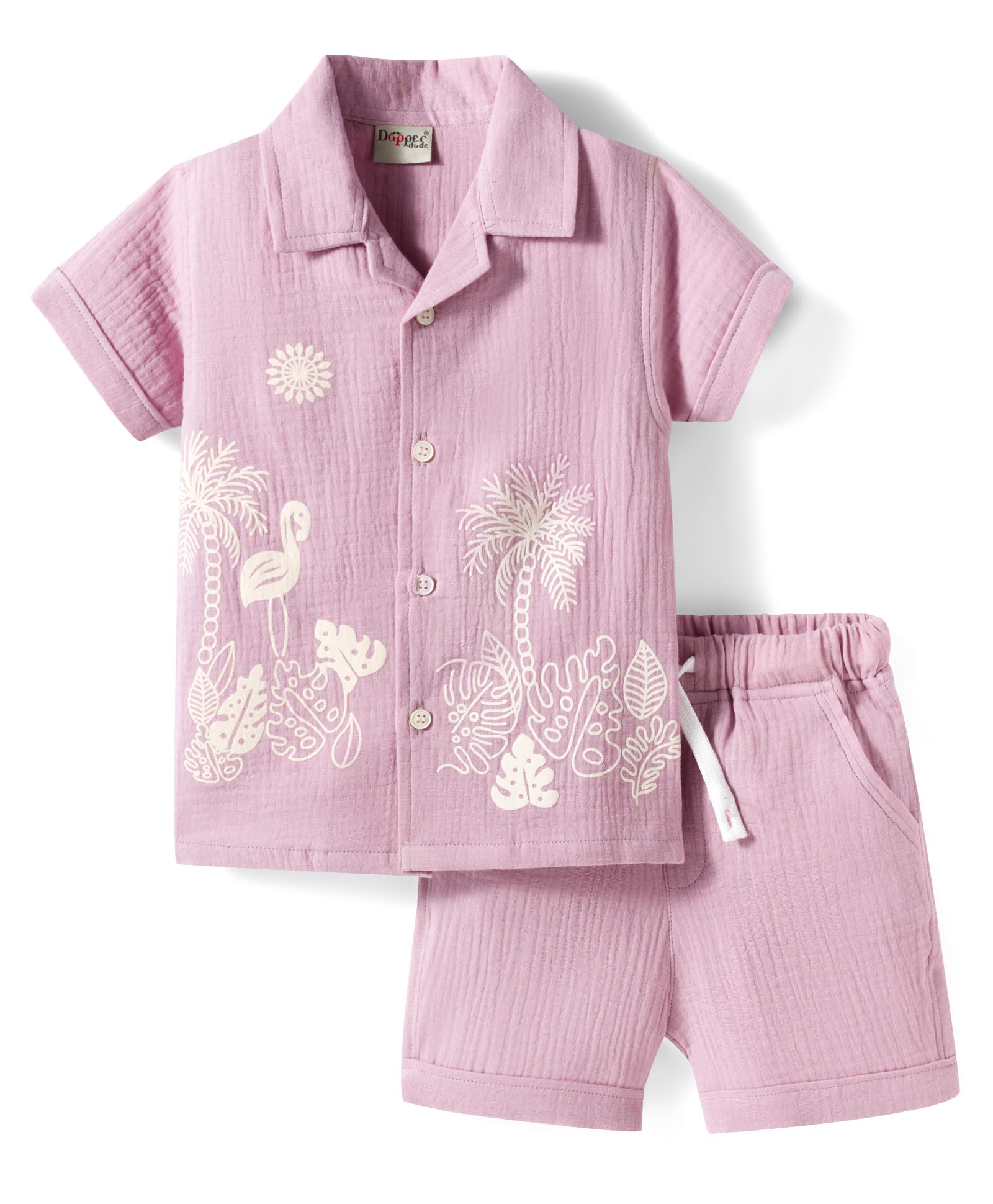Dapper Dudes Knit Half Sleeves Trees & Duck Printed Shirt & Shorts Set - Lavender