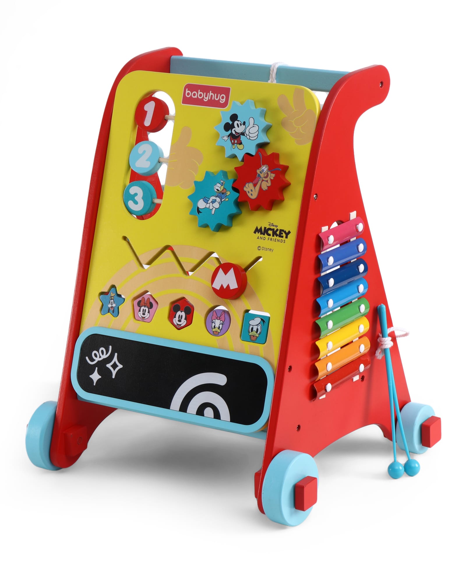 Babyhug Disney Mickey & Friends Wooden Activity Walker with Xylophone and 6 Activities - Red| Baby Safe Material| Engaging Activity Toys-image-39