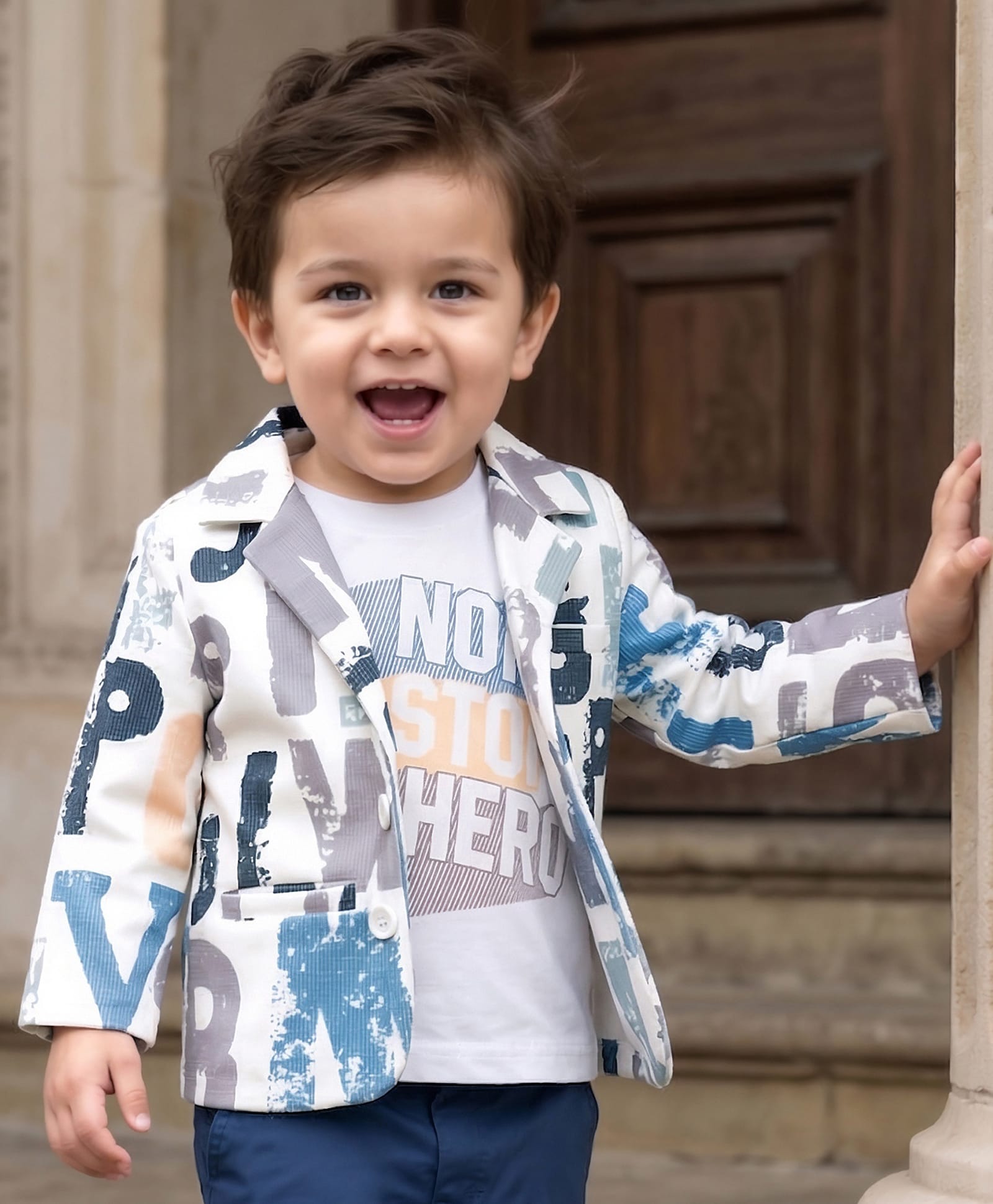 Babyhug Knit Full Sleeves Text Printed Blazer with T-Shirt - Multicolor-image-36