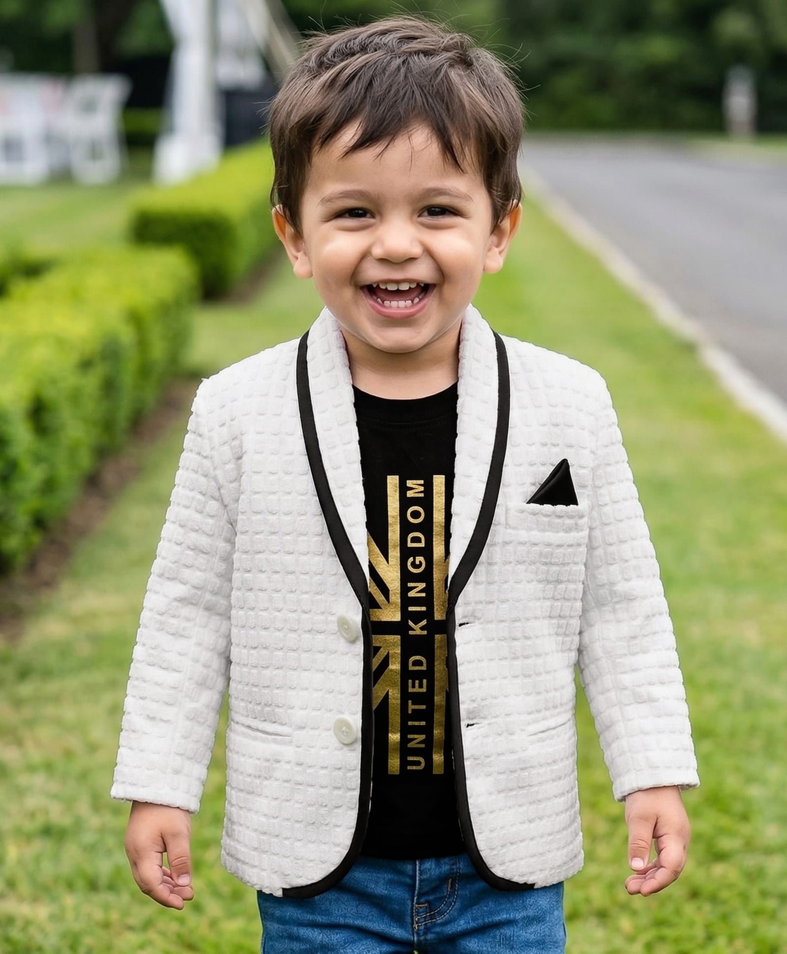 Babyhug Knit Full Sleeves Textured Premium Fabric Blazer with Tee - White-image-46