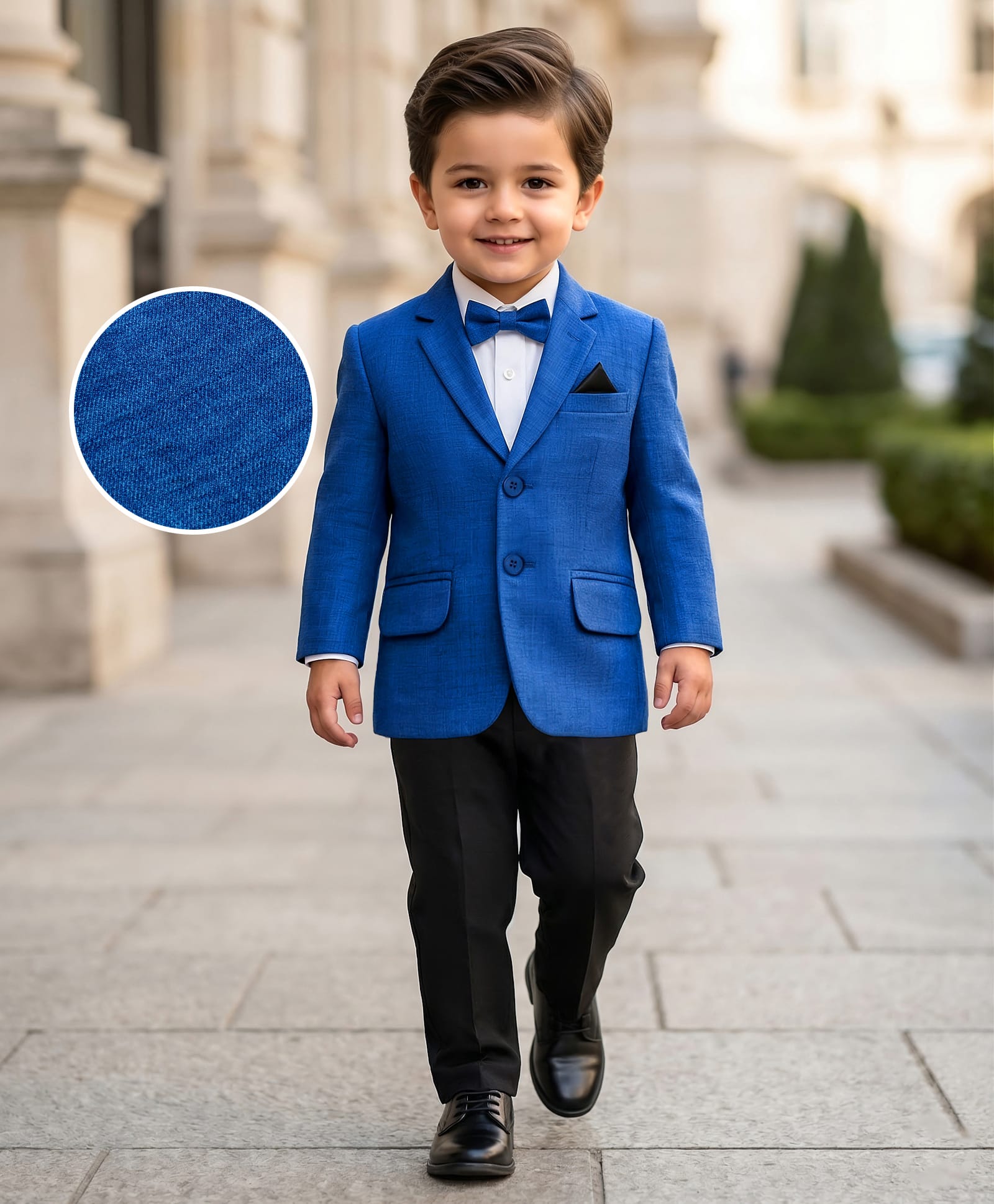 Babyhug Knit Full Sleeves Stretchable Solid Color 3 Piece Party Suit with Bow - Blue-picture-35