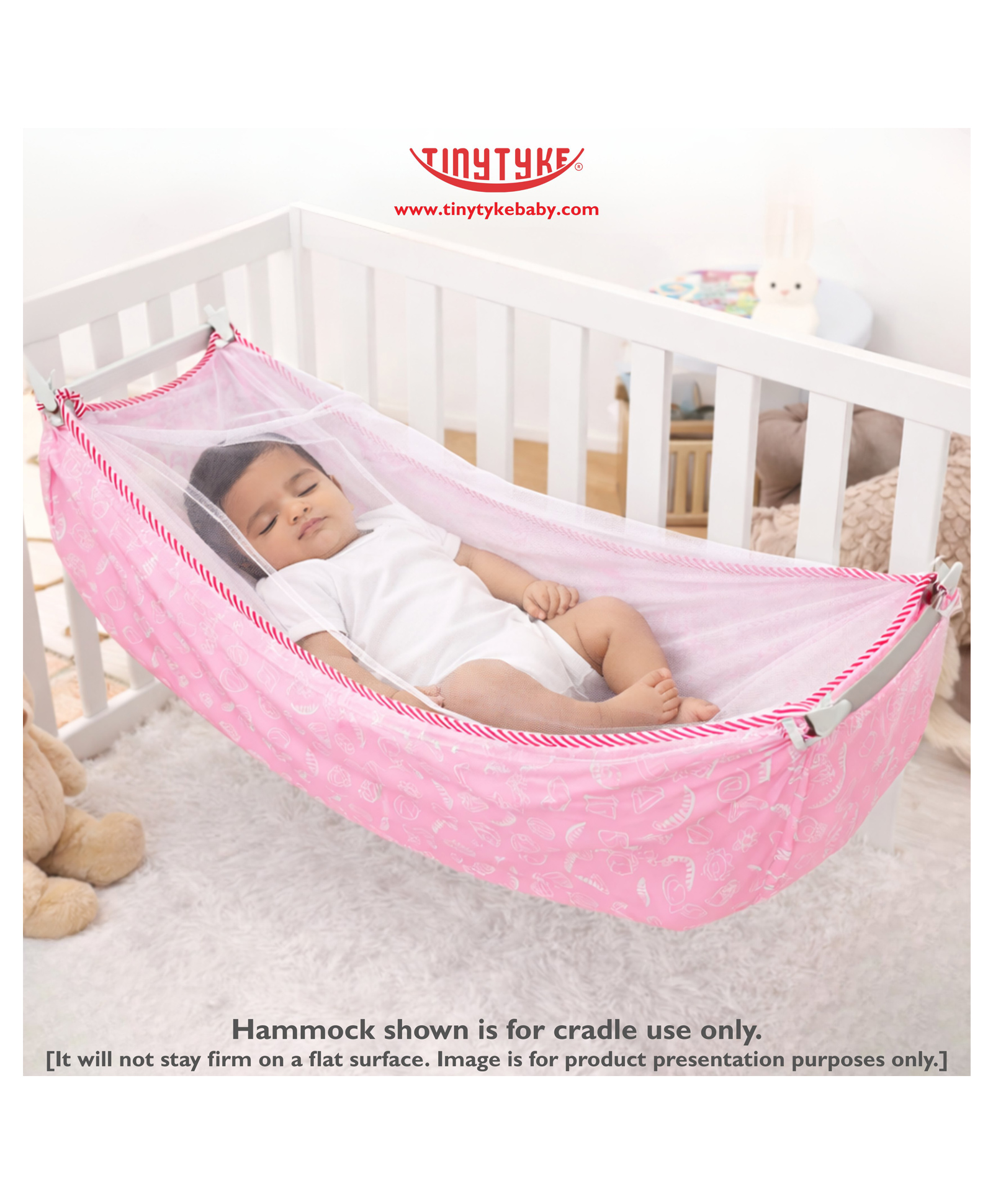 TinyTyke Baby Simple Hammock | Mosquito Net | Pink