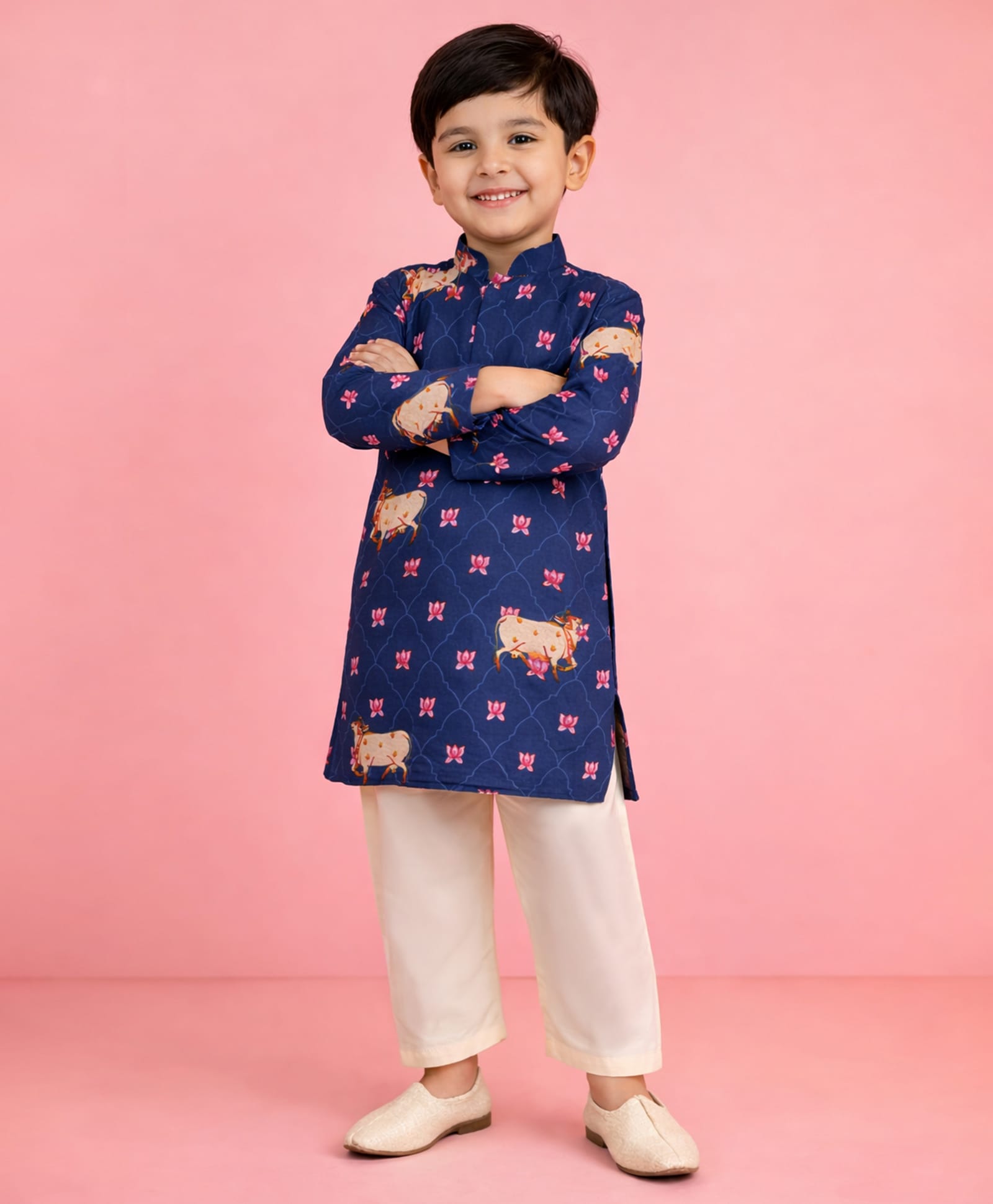 Vastramay Rayon Woven Full Sleeves Pichwai Printed Kurta With Pyjama Set - Blue-picture-27