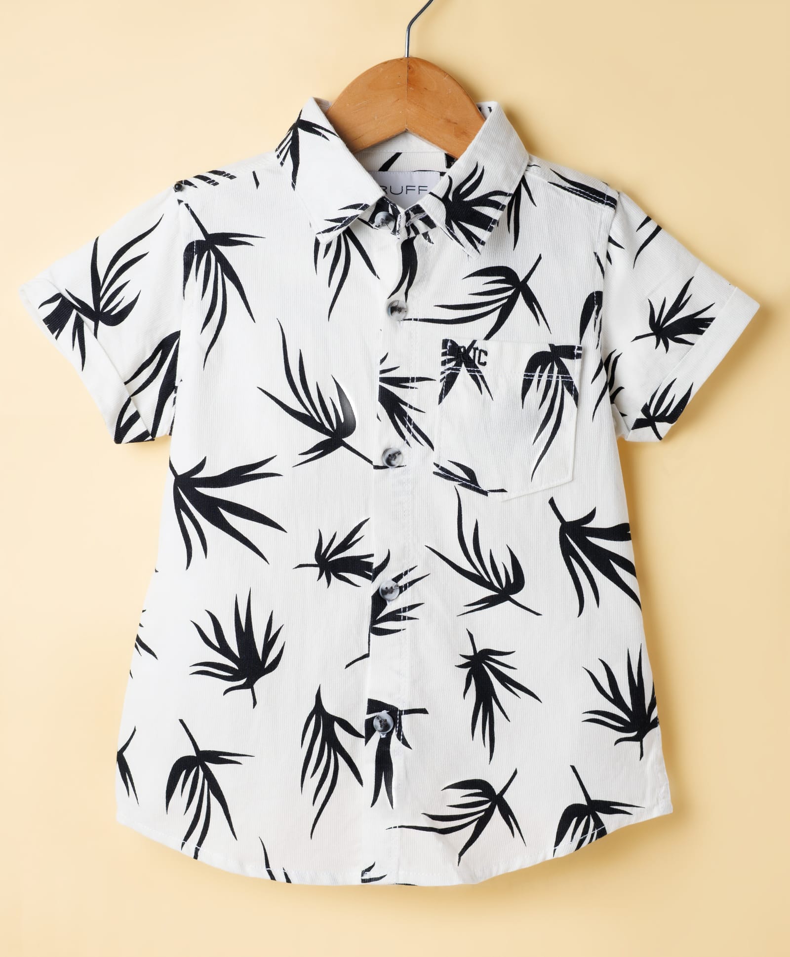 Ruff Twill Woven Half Sleeves Leaf Printed Shirt - White-picture-18