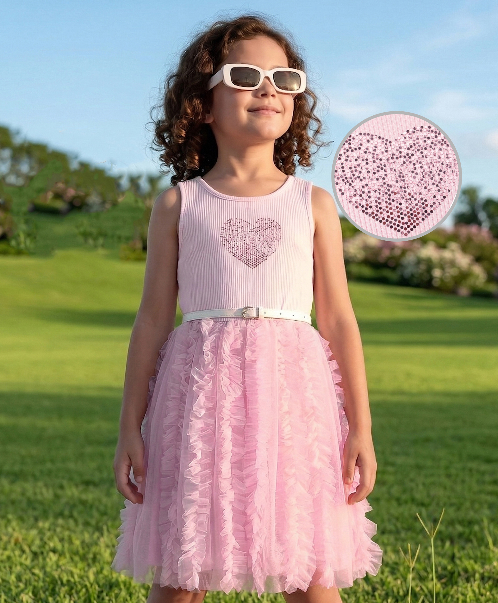 Hola Bonita Cotton Knit Sleeveless Dress with Embellished Heart Pink 7-8 Years-image-31