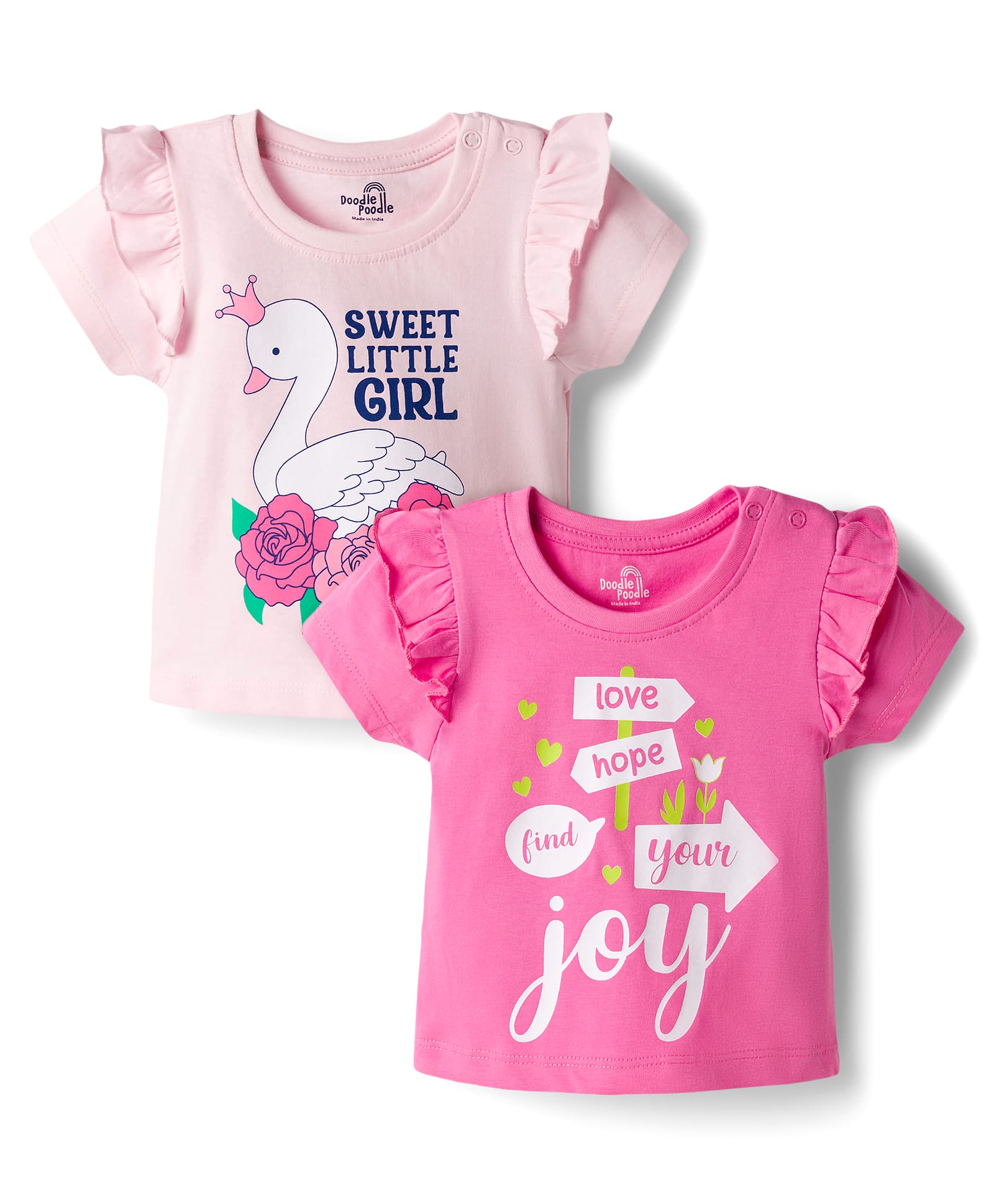 Doodle Poodle 100% Cotton Knit Half Sleeves Tops with Text Print Pack of 2 - Pink-picture-10
