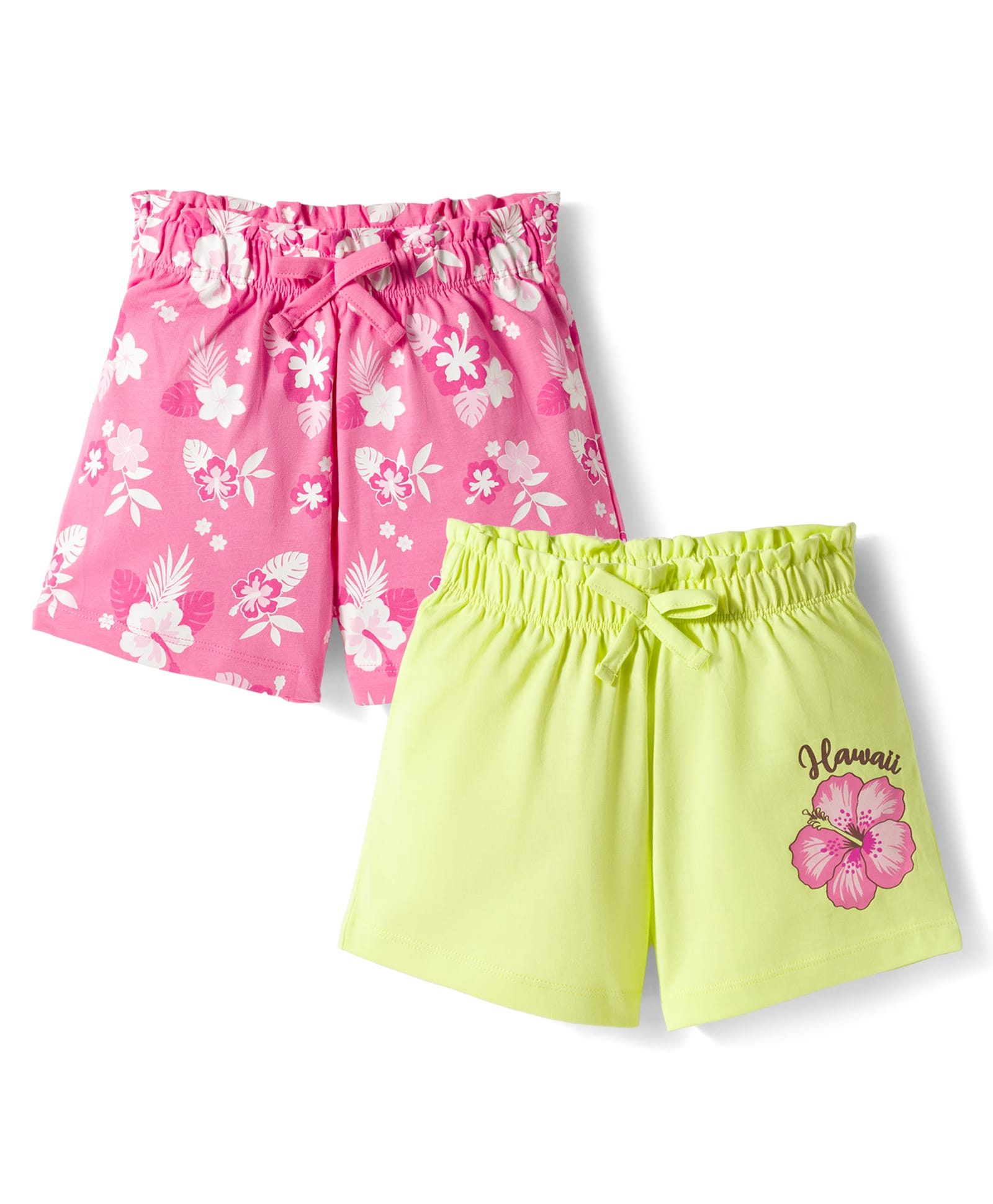 Doodle Poodle 100% Cotton Knit Knee Length Shorts with Floral Print & Bow Applique Pack of - Pink & Lime Green-image-49