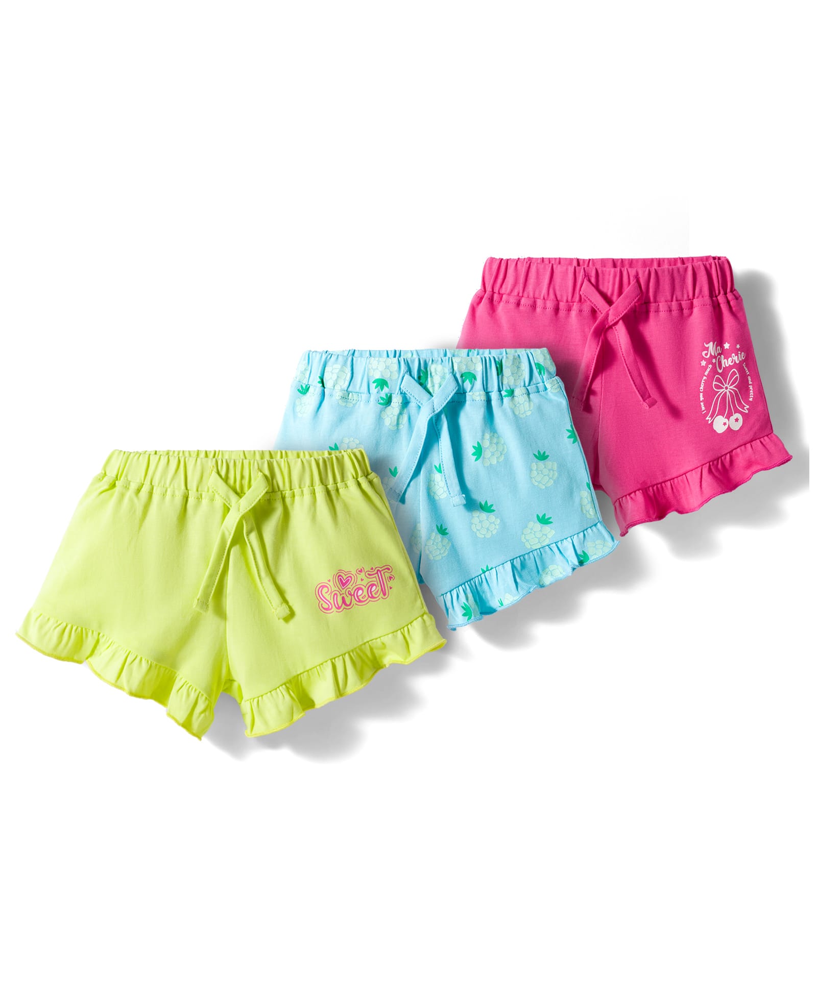 Doodle Poodle 100% Cotton Knit Knee Length Tropical Theme Printed Shorts Pack Of 3 - Pink Light Blue & Lime Green-picture-13