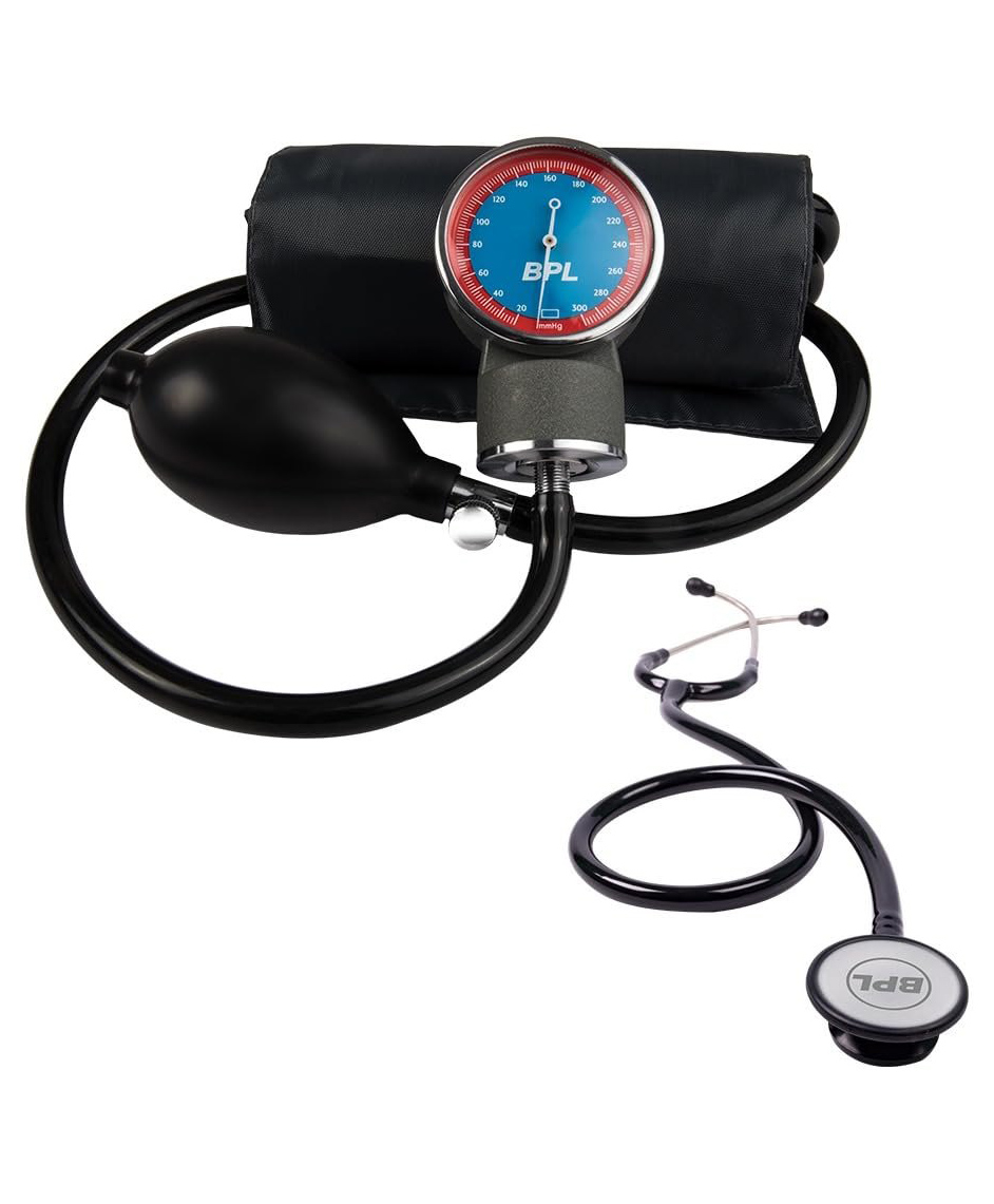 BPL Medical Technologies Aneroid Sphygmomanometer Manual Blood Pressure Monitor and ST-03 Brass Dual Stethoscope-image-1