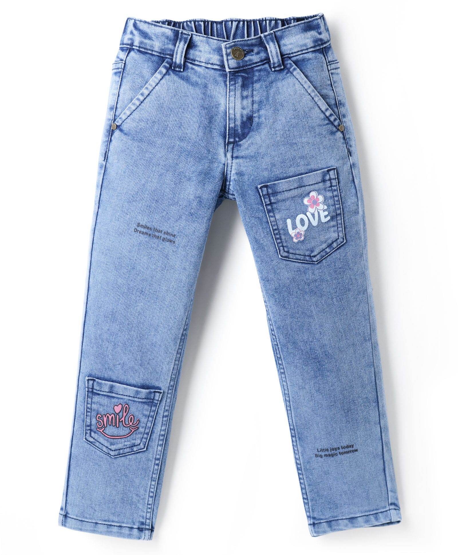 Pine Kids Woven Ankle Length Cargo Jeans with Text & Floral Prints - Blue-image-28