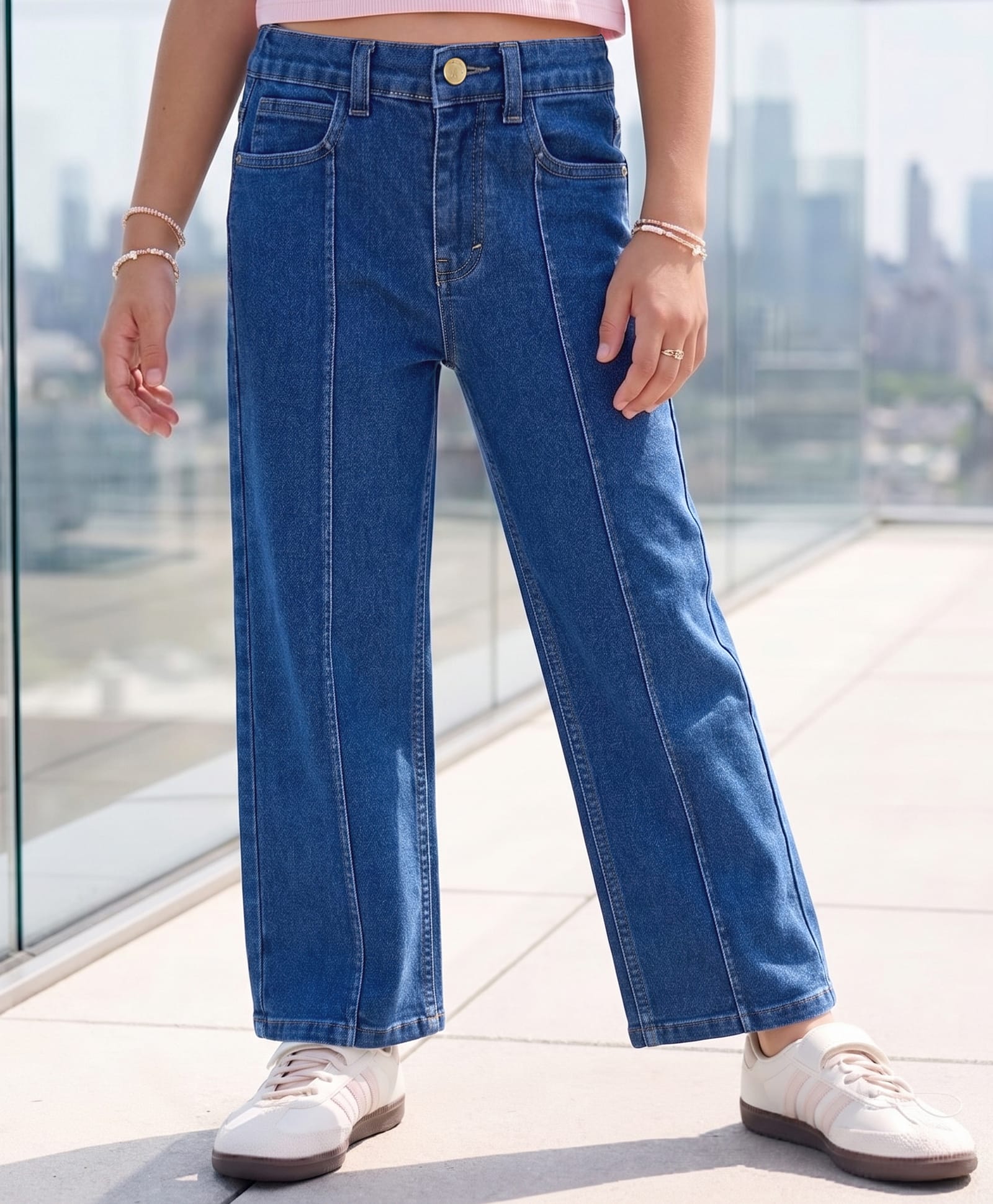 Pine Kids Woven Ankle Length Cut N Sew Solid Jeans - Blue-picture-15
