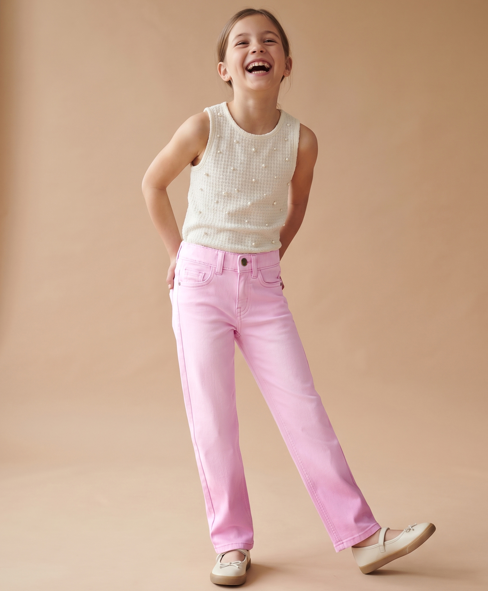 Pine Kids Woven Full Length Solid Jeans With Ombre Effect - Pink-image-20