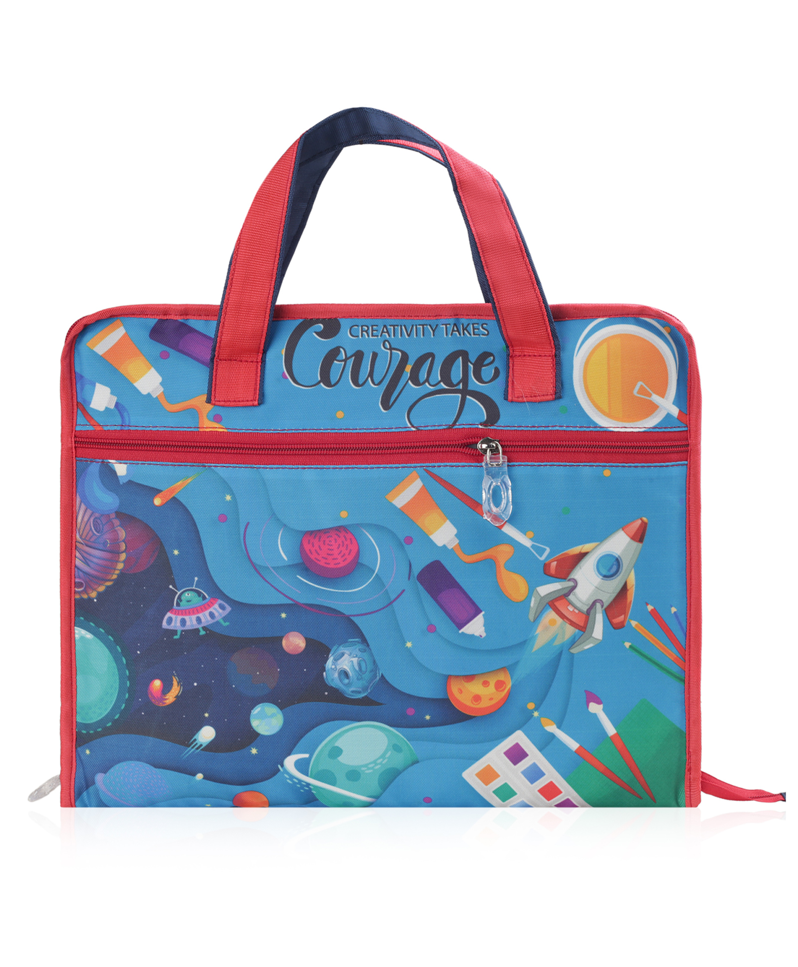 Echo Boomers A4 Kids Drawing Bag | Art & Stationery Organizer with Zipper Pocket (Creativity Takes Courage)Space Print Design-picture-24
