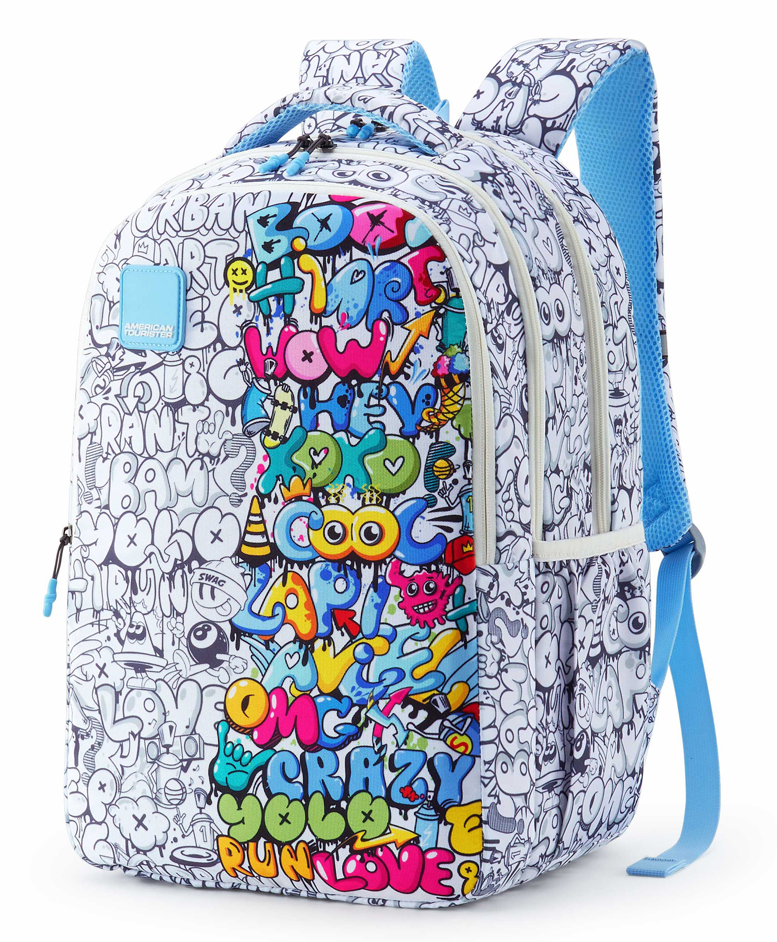 American Tourister Height 18 Inches Drip 33 Litres Graffiti Print Backpack With 3 Compartments - White-image-10
