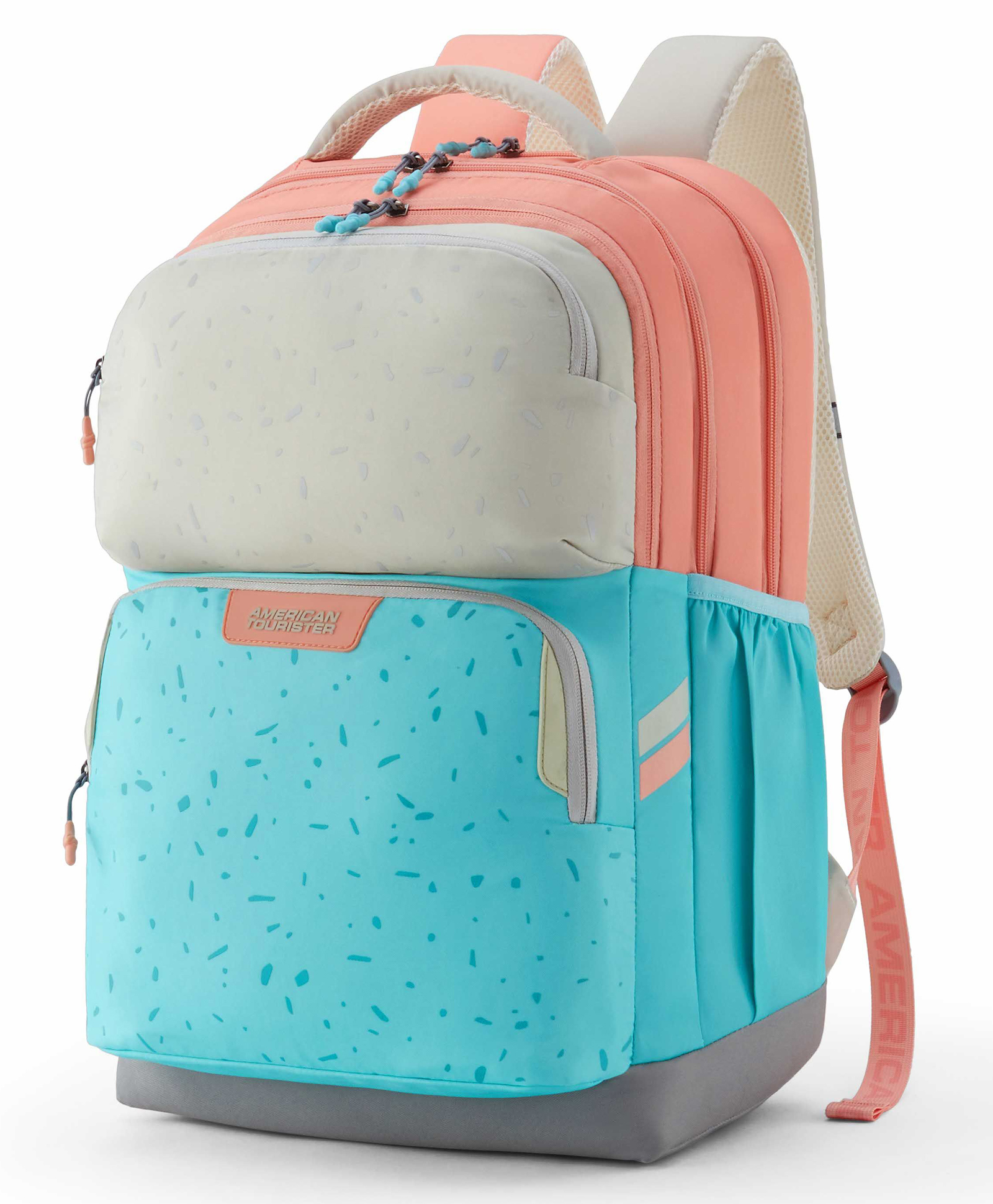 American Tourister Height 18 Inches Banger 36 Litres Backpack With 3 Compartments & 2 Front Pockets - Coral & Mint Green-image-47