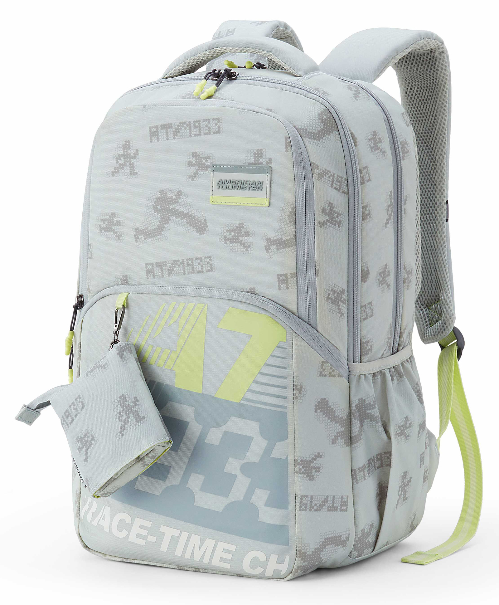 American Tourister Height 19 Inches Uni-Teen 32 Litres Backpack With 3 Compartments & 1 Front Pocket - Light Grey-image-45