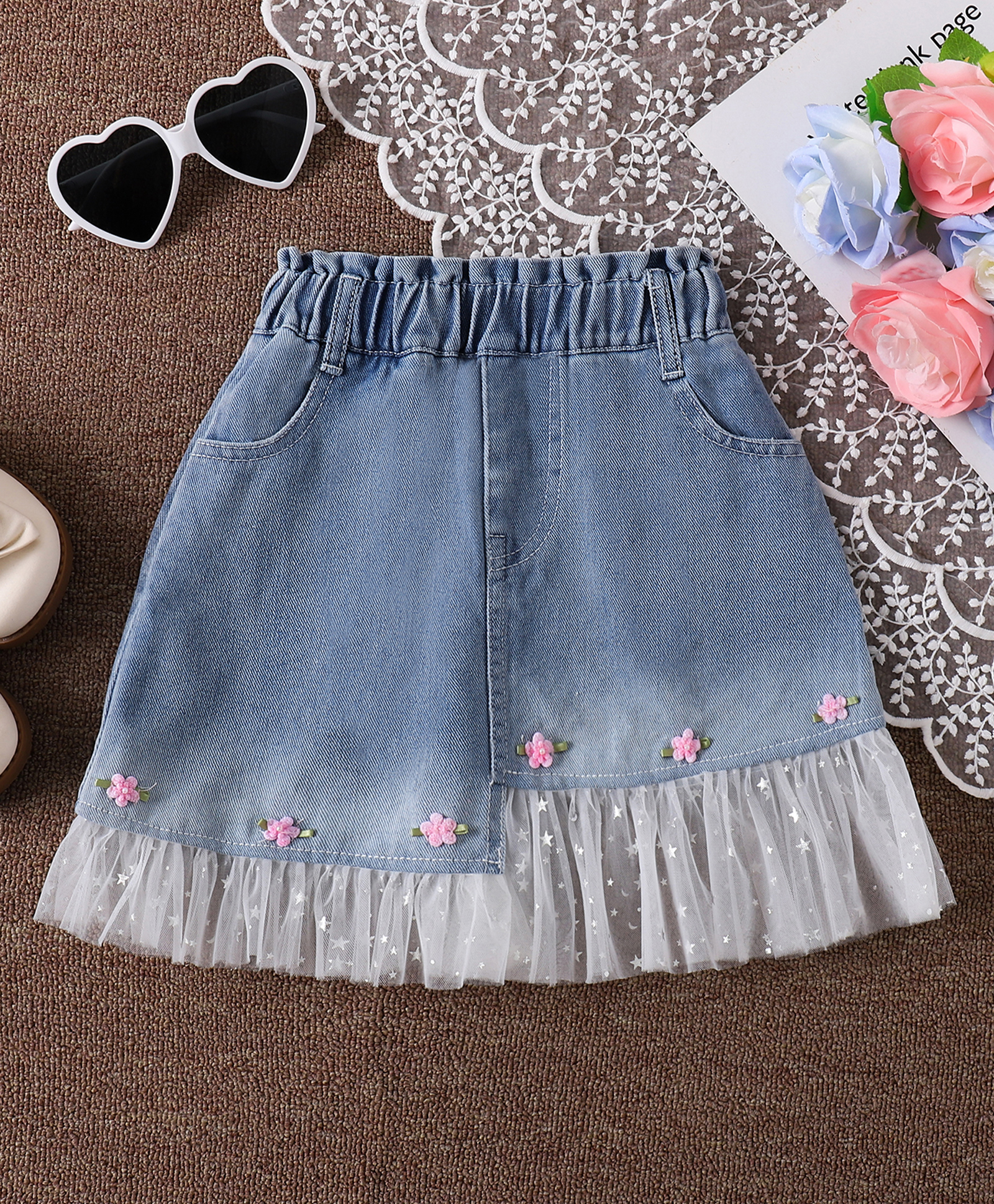 Mark & Mia Cotton Skirts With Floral Applique & Lace Detailing - Blue-picture-13