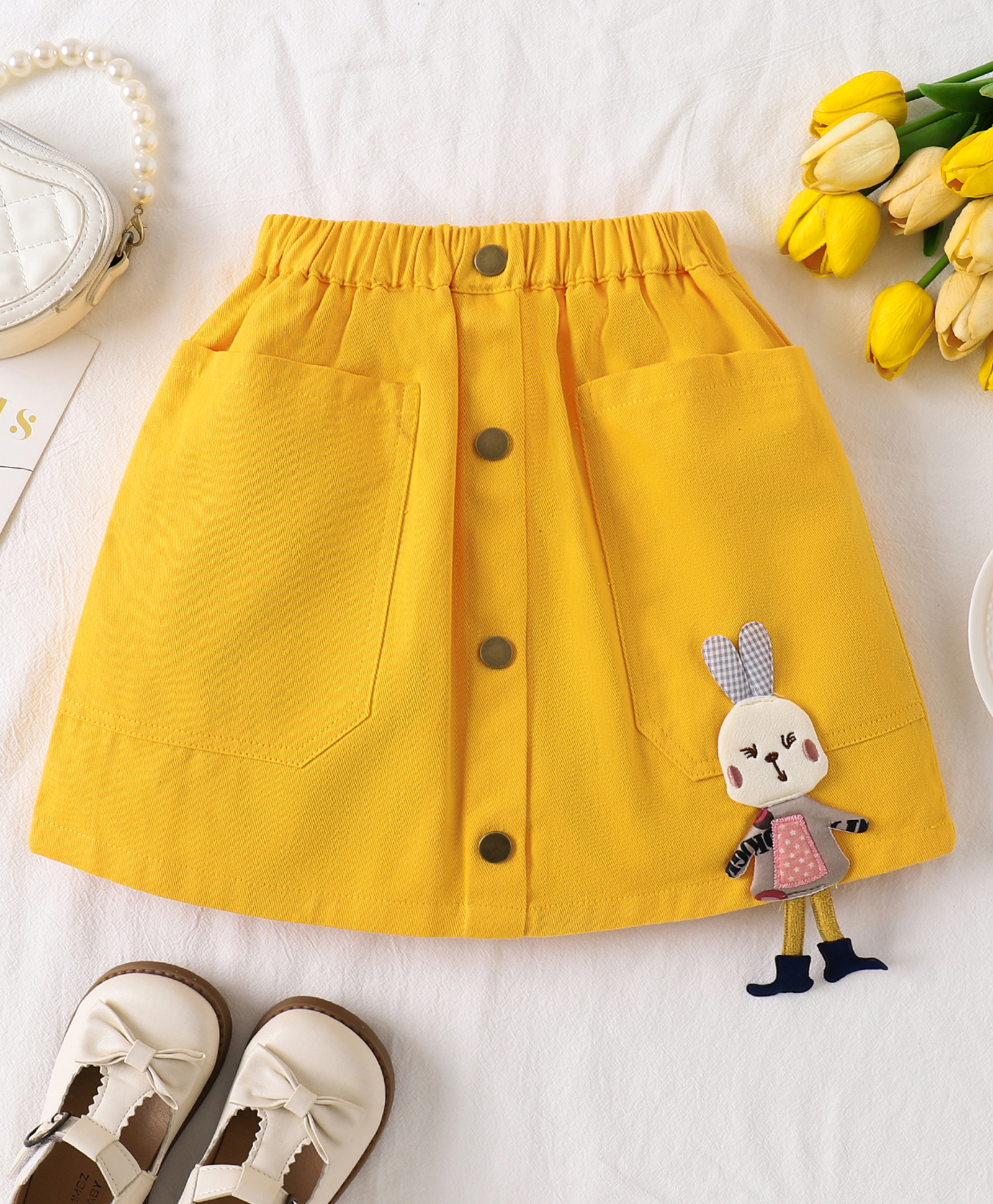 Mark & Mia Cotton Skirt With Applique & Button Detailing - Yellow-picture-11