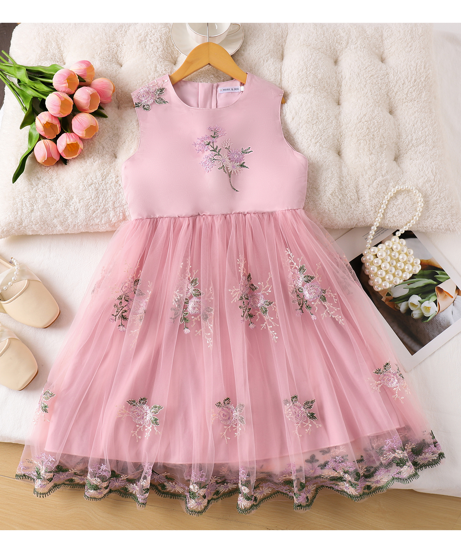 Mark & Mia Sleeveless Party Dress With Floral Embroidery - Pink-image-40