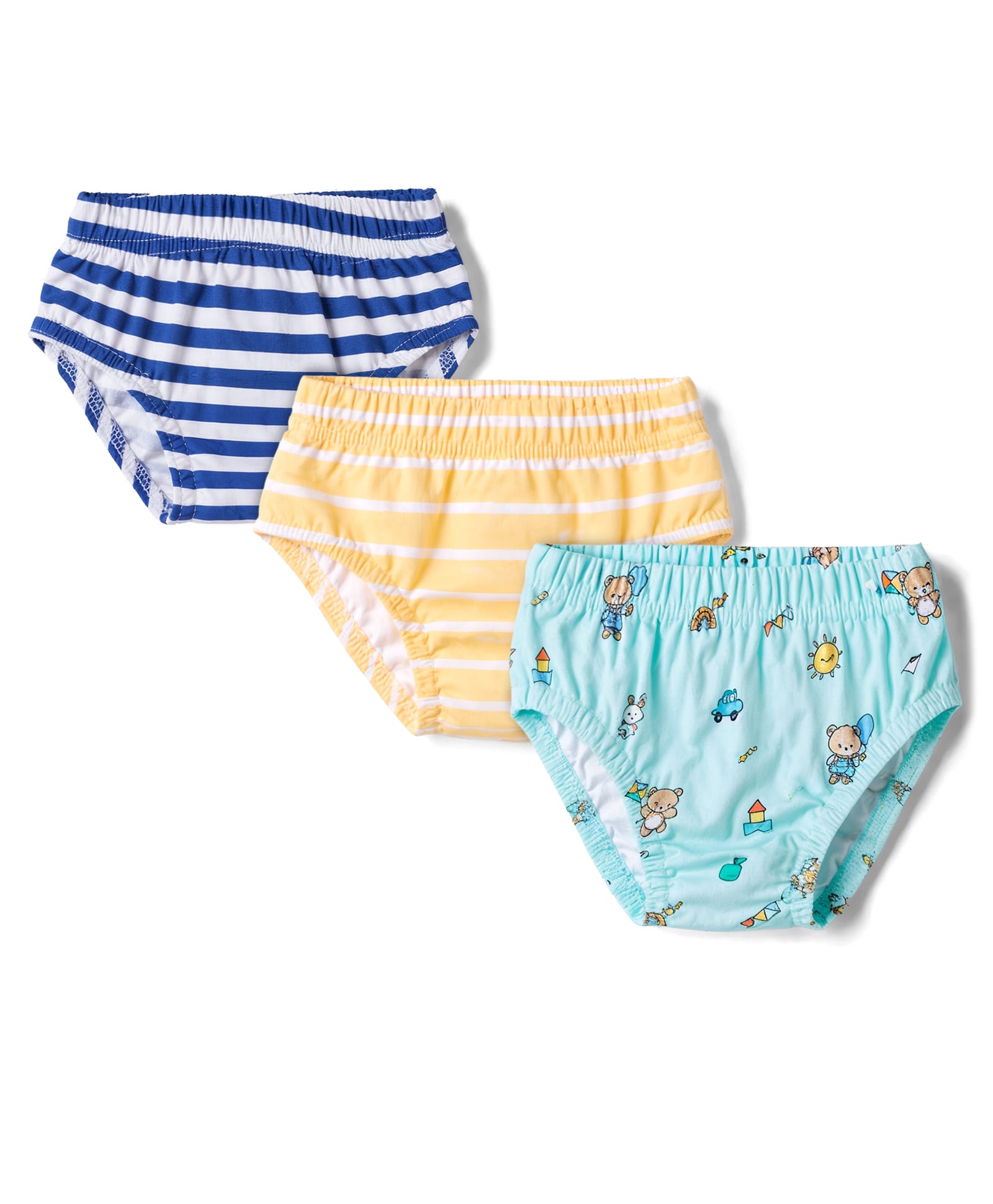 Babyhug 100% Cotton Single Jersey Knit Antibacterial Striped Briefs Pack of 3 With Teddy Print - Multicolor-image-12