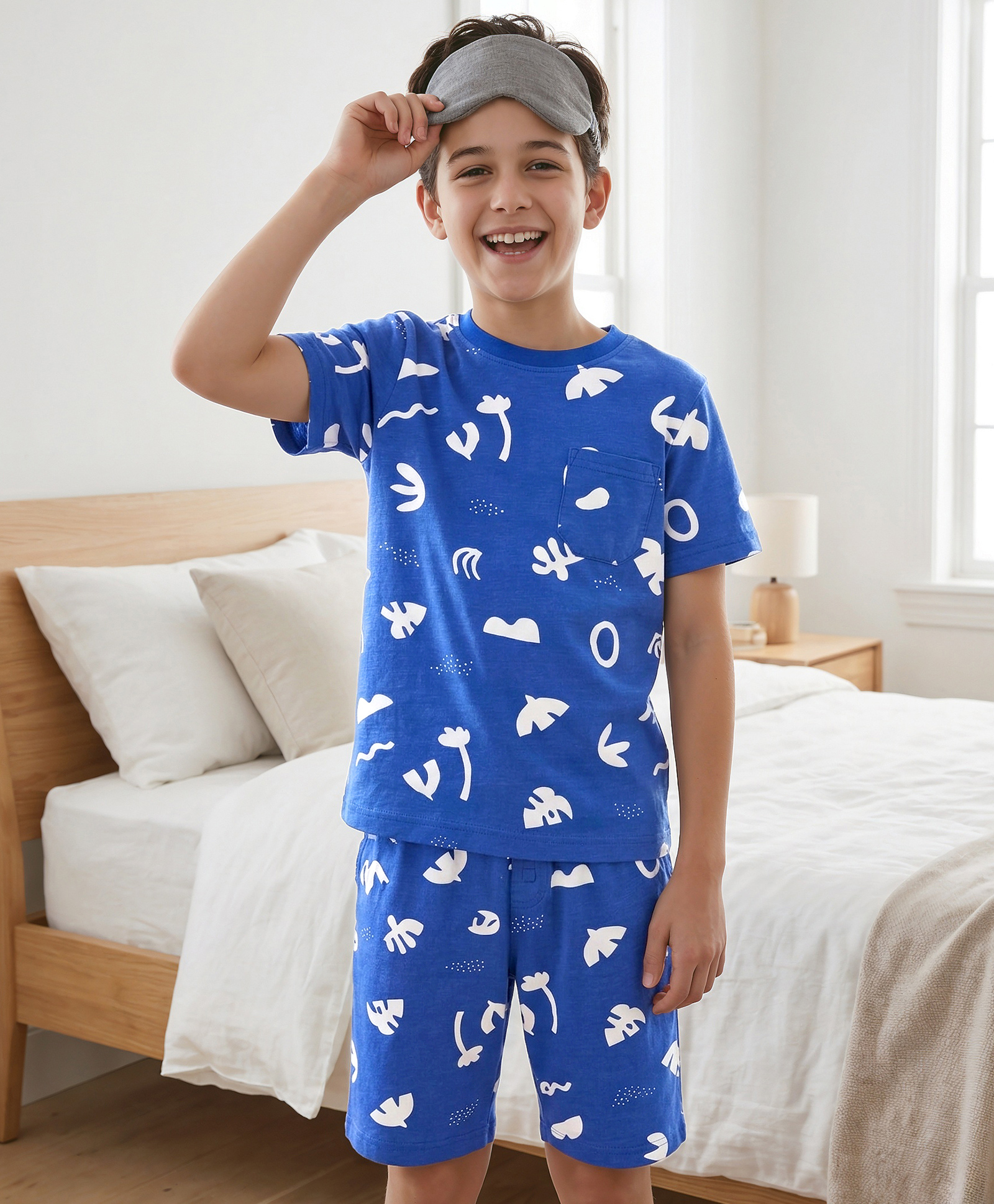 Pine Kids Cotton Knit Half Sleeves Co-Ord T-Shirt & Shorts Printed Night-Suit - Blue-image-46