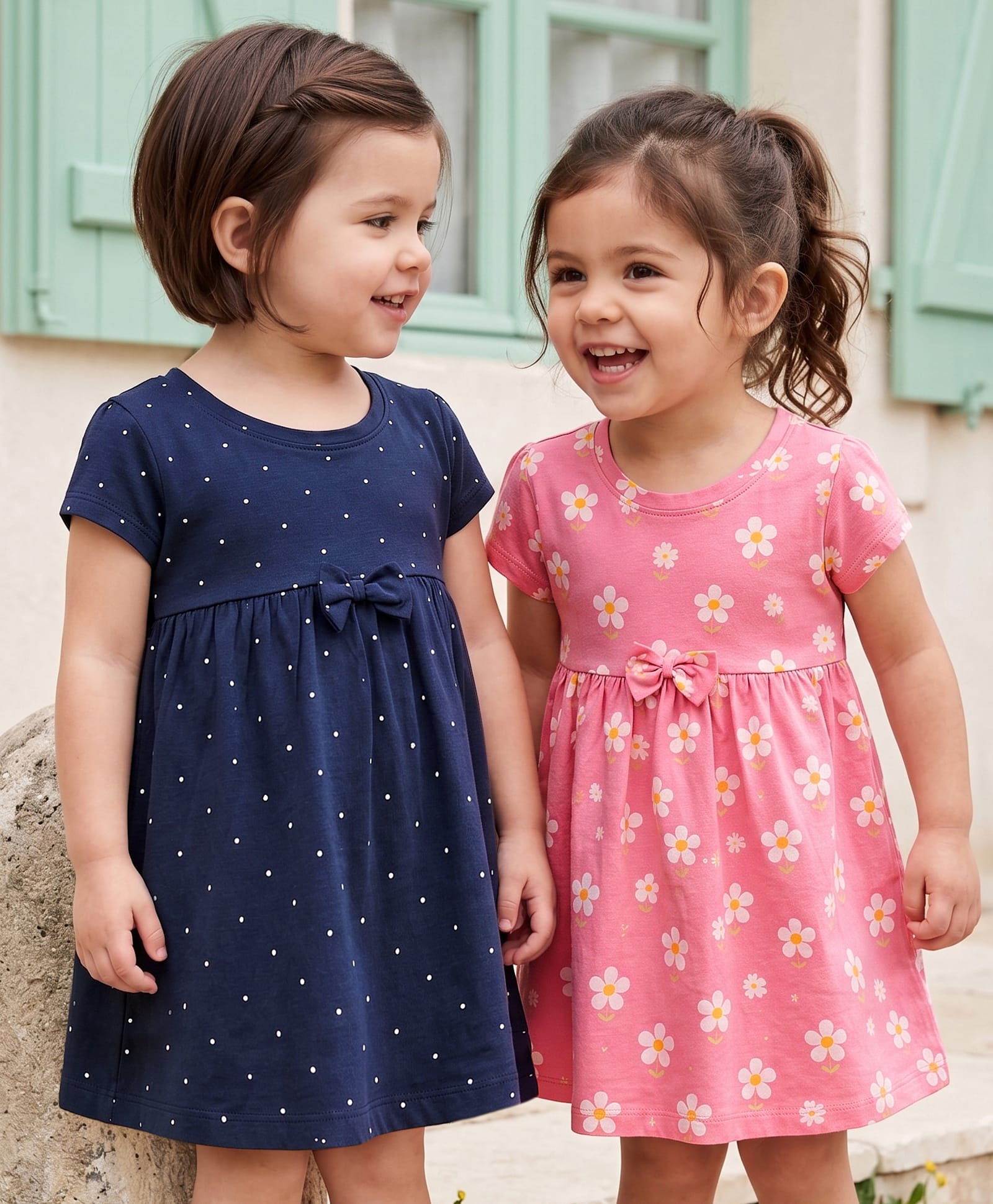 Babyhug Single Jersey Knit Half Sleeves Polka Dot & Floral Printed Frocks with Bow Applique Pack of 2 - Multicolor-picture-19