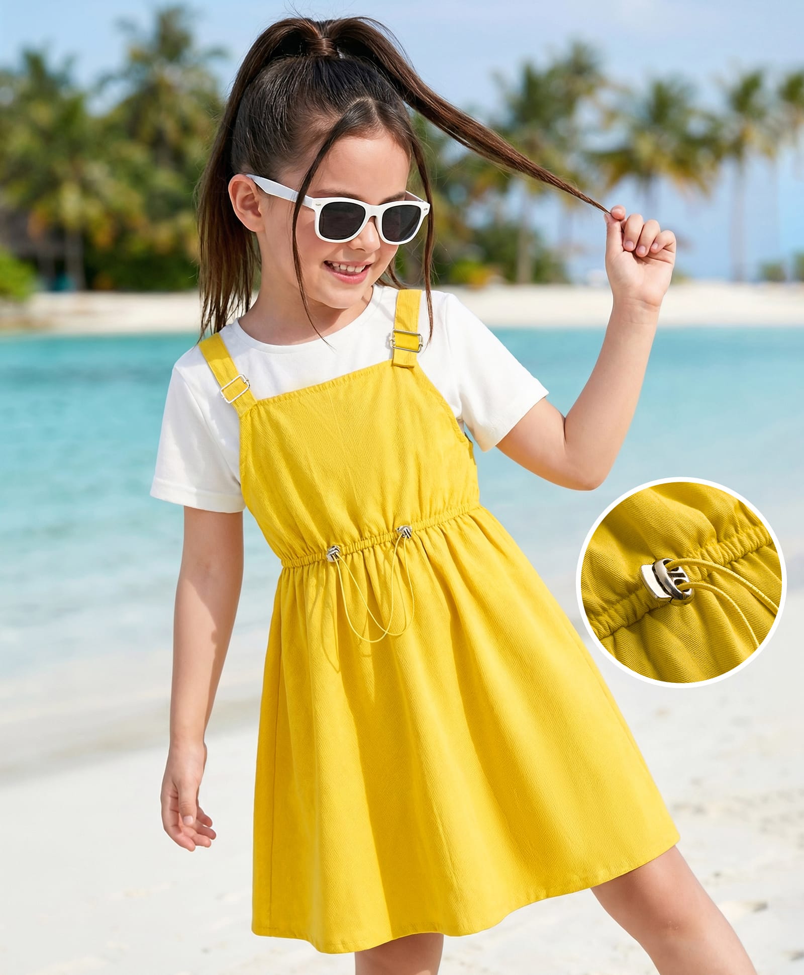Hola Bonita Cotton Woven Solid Dress With Inner Tee - Mustard-image-36