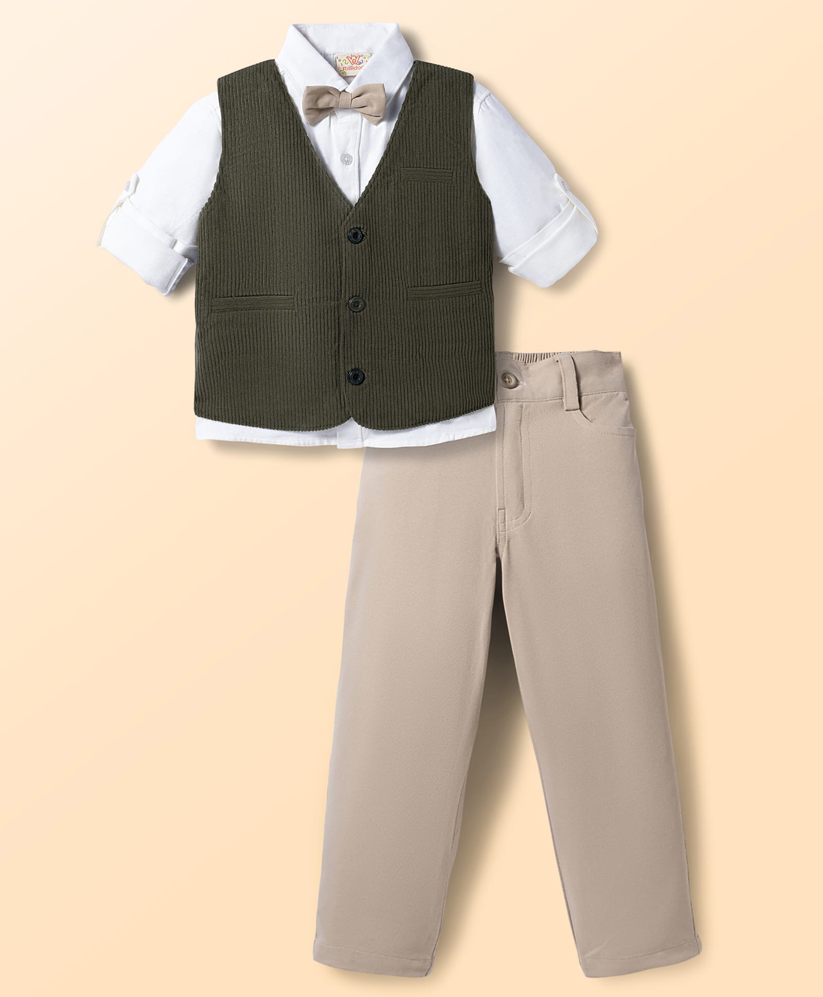 Rikidoos Cotton Woven Full Sleeves Solid Colour 3 Piece Party Suit with Bow - Dark Green-picture-15