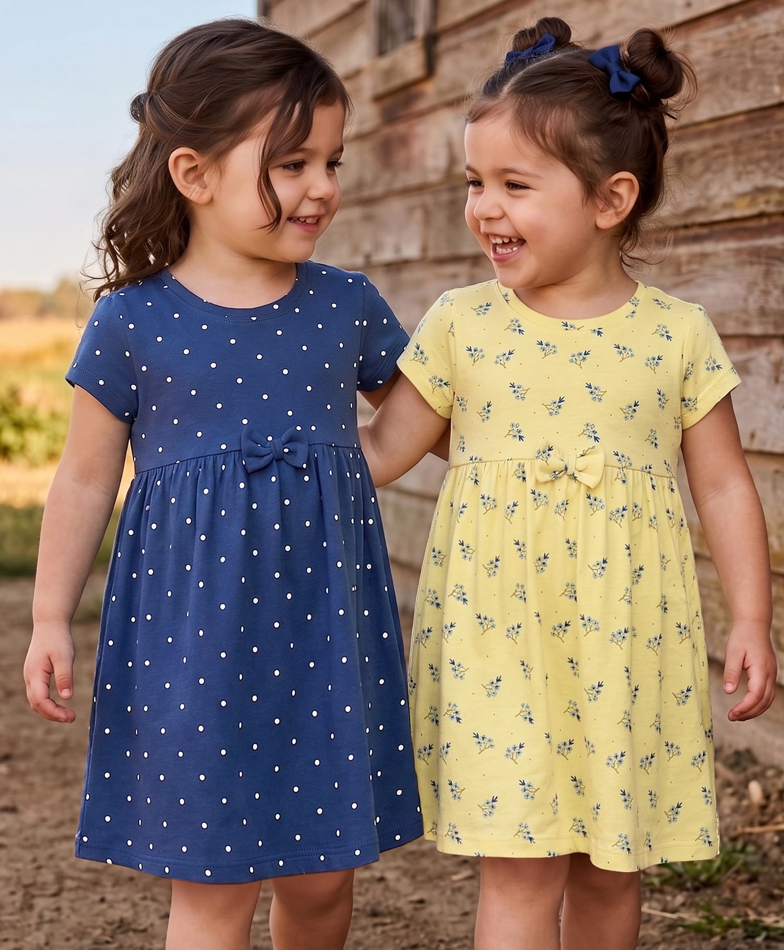 Babyhug Cotton Knit Half Sleeves Polka Dots & Floral Printed Frocks Pack Of 2 - Multi Color-image-30