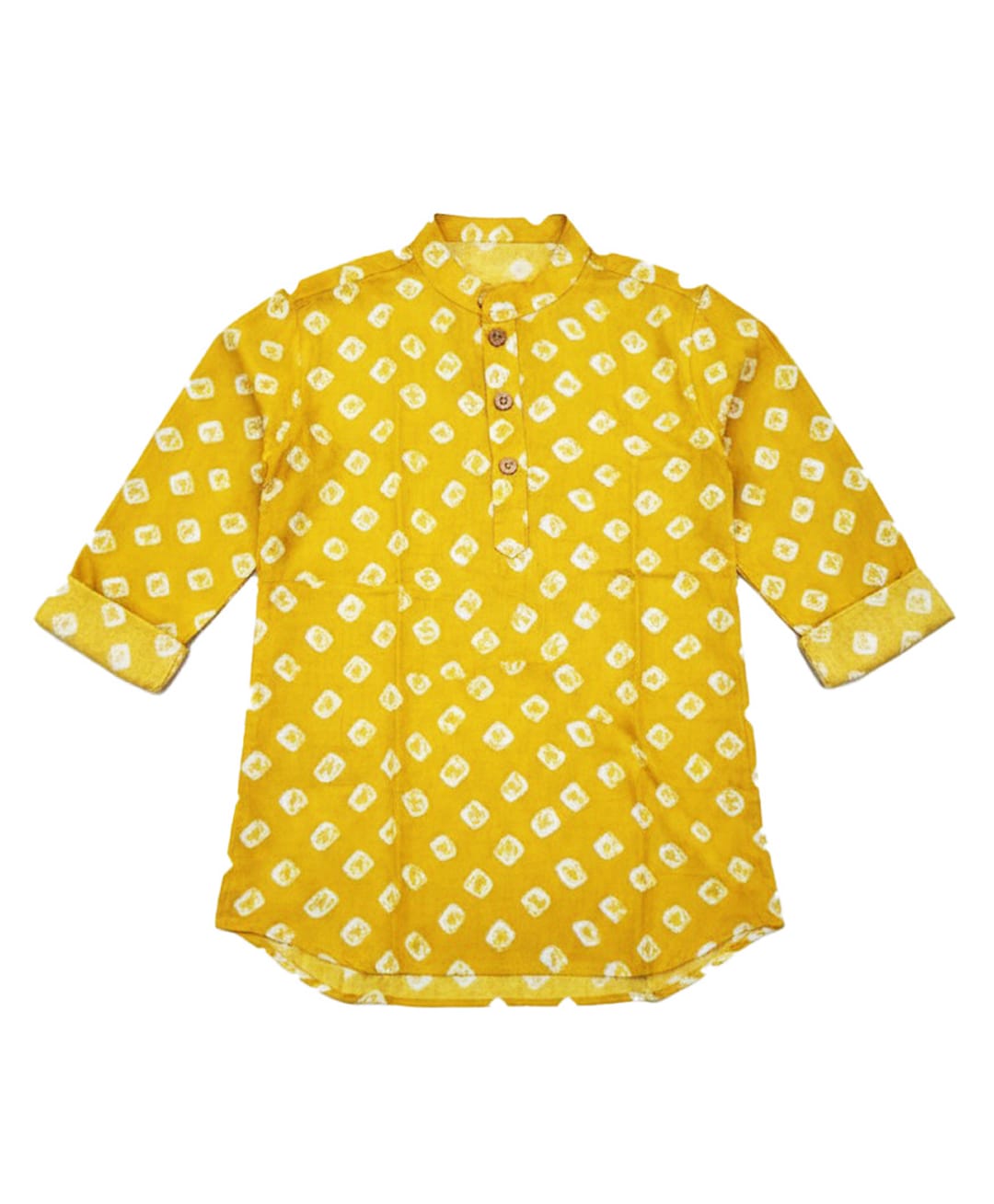BownBee Cotton Woven Full Sleeves Abstract Printed Short Kurta - Yellow-picture-16