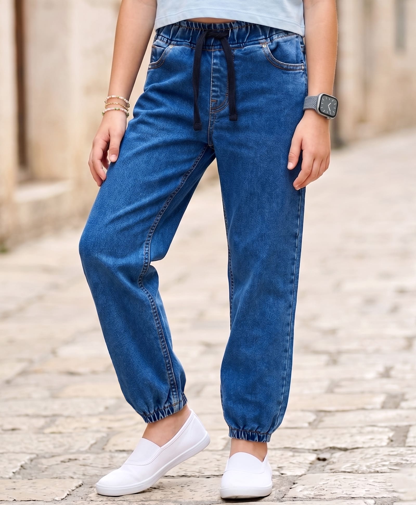 Pine Kids Cotton Woven Full Length Washed Jogger Style Jeans - Blue-picture-12