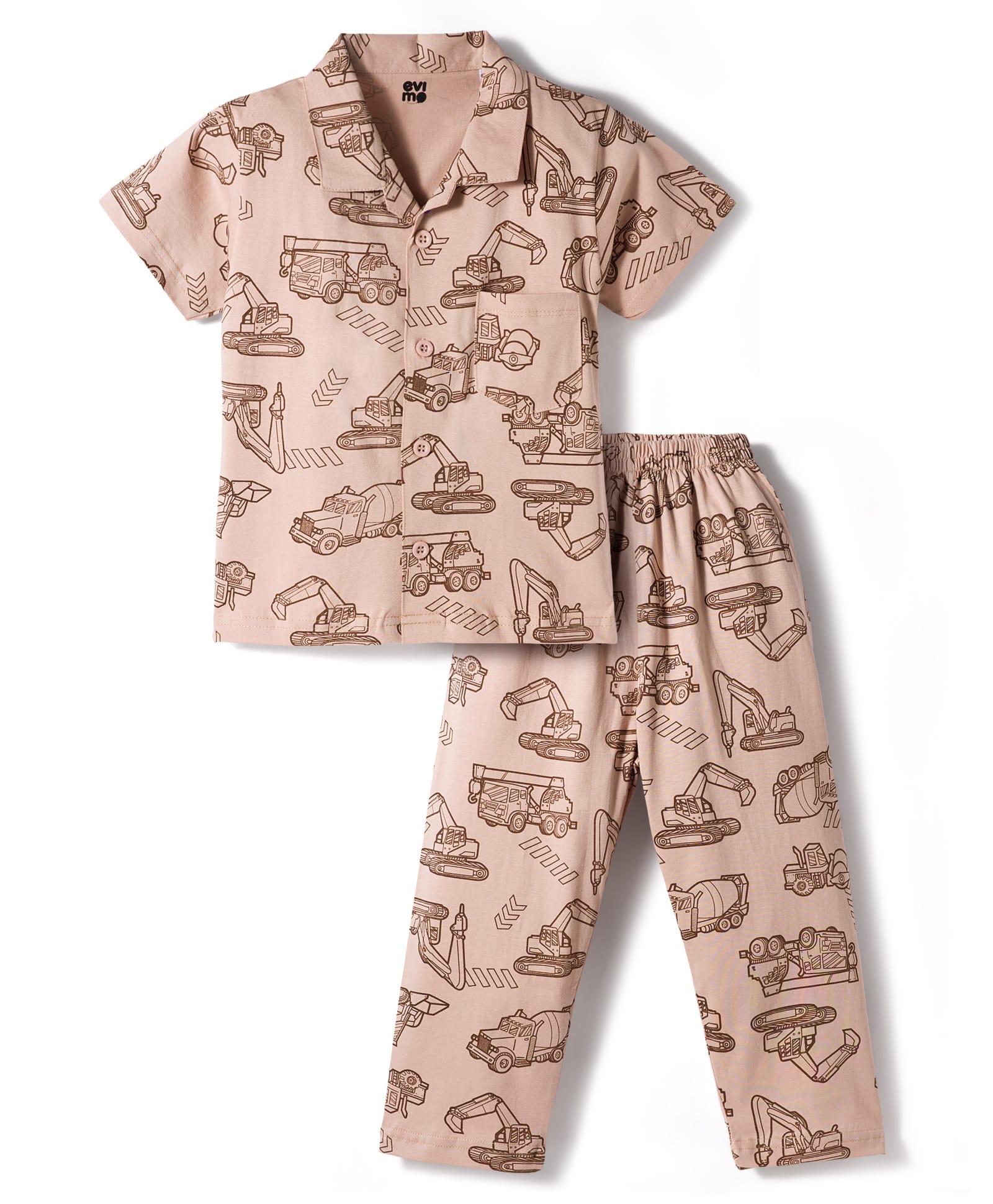 Evimo Single Jersey Knit Half Sleeves Co-Ord Shirt & Pyjama Night-Suit With JCB Print - Pink-picture-32