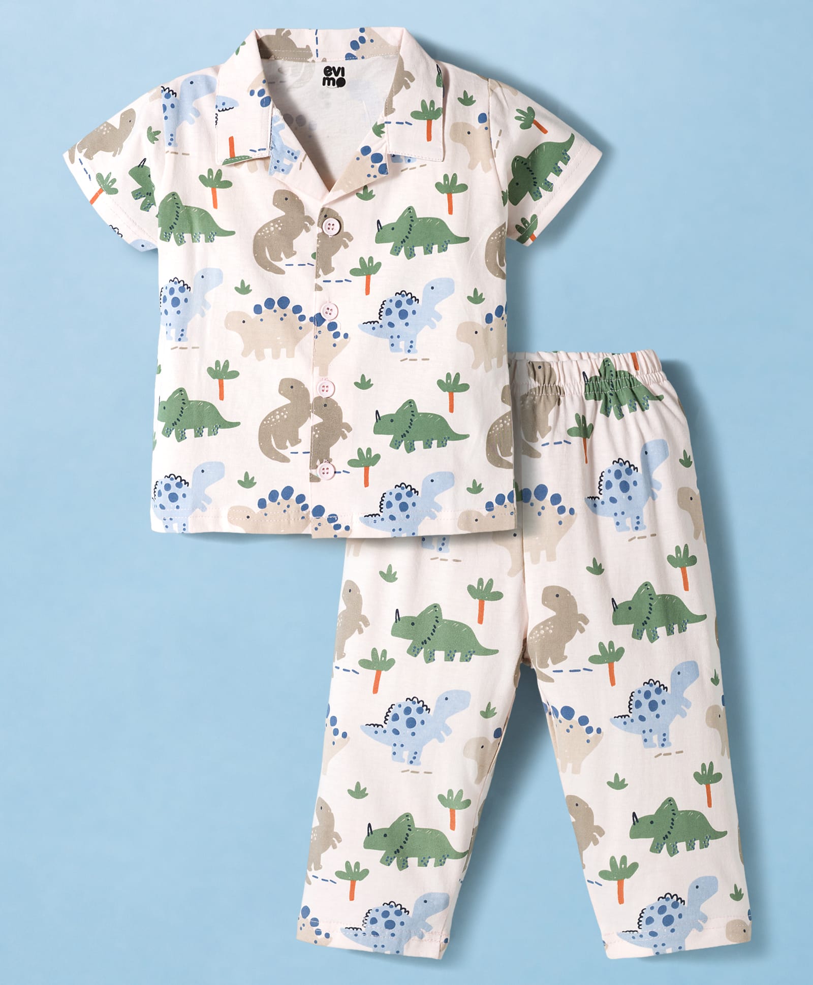 Evimo Single Jersey Knit Half Sleeves Co-Ord Shirt & Pyjama Night-Suit With Animal Print - Peach-picture-27
