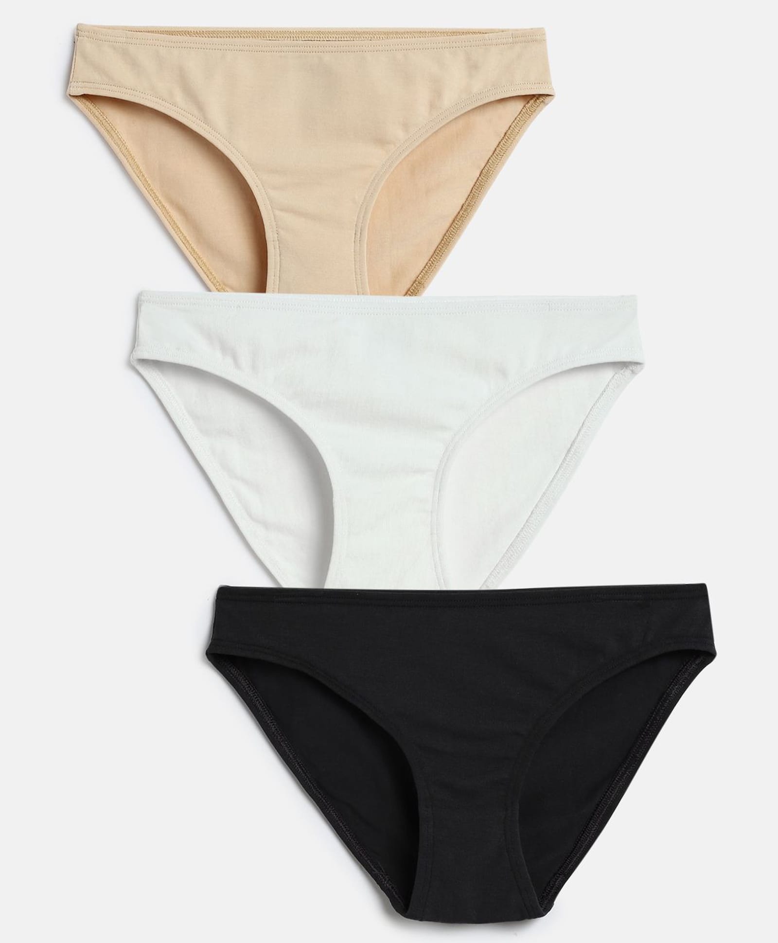 Mackly Girls Cotton Elastane Knit Pack Of 3 Solid Panties - Black White & Beige-picture-29