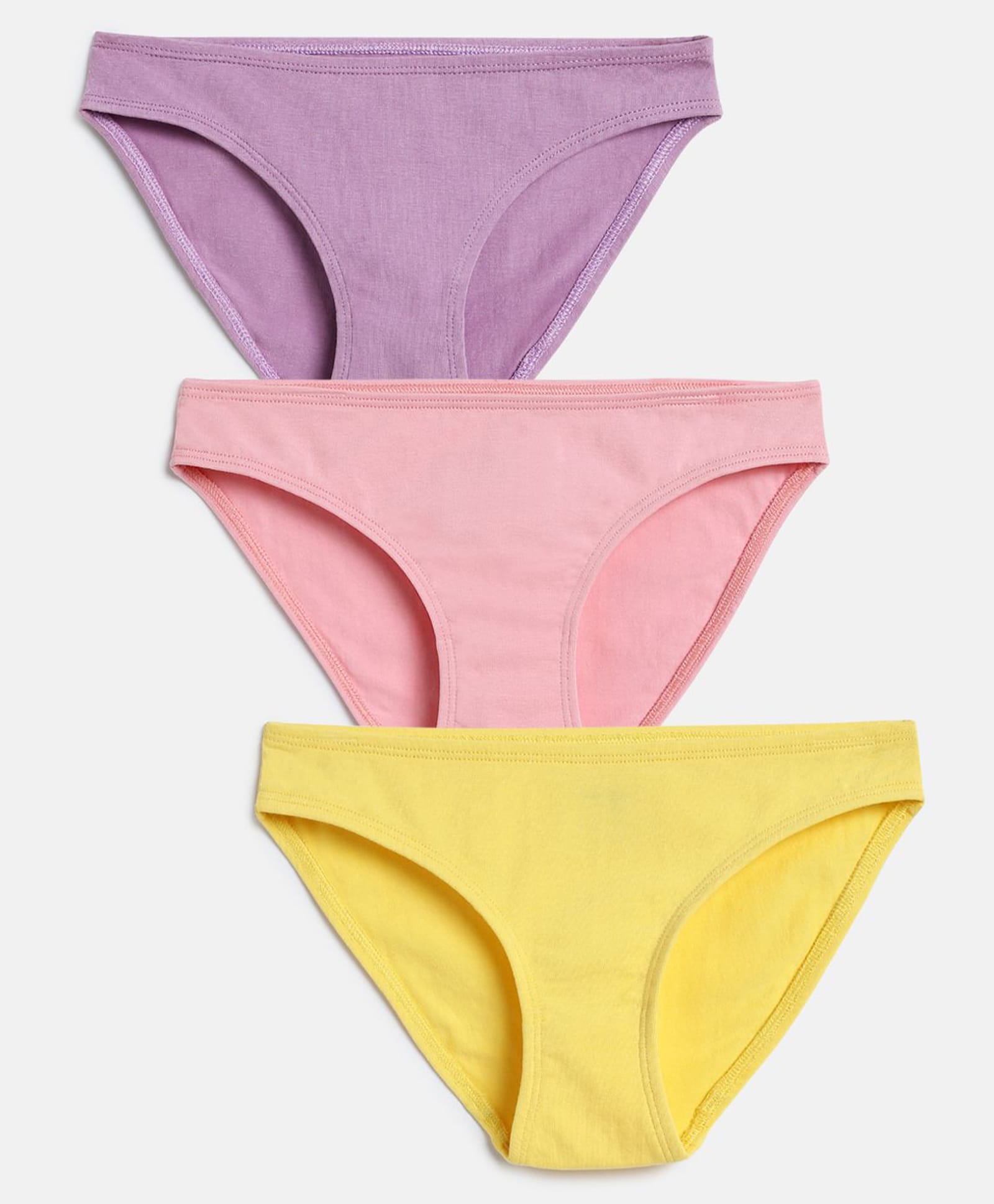 Mackly Girls Cotton Elastane Knit Pack Of 3 Solid Panties - Lavender Pink & Yellow-picture-30
