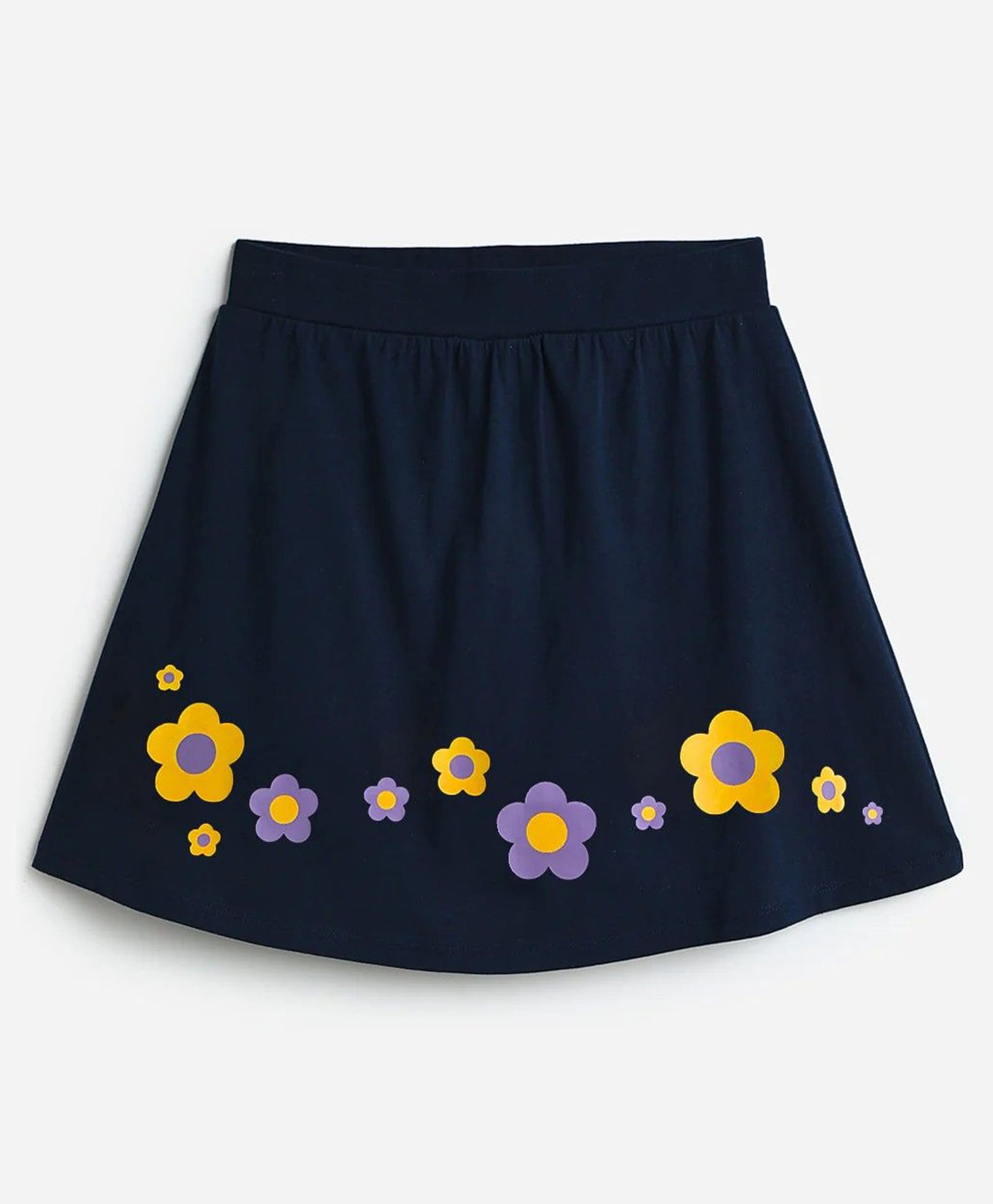 Mackly Girls Cotton Knit Floral Printed Skirt With Built In Stretch Shorts & Gusset - Navy Blue-picture-20