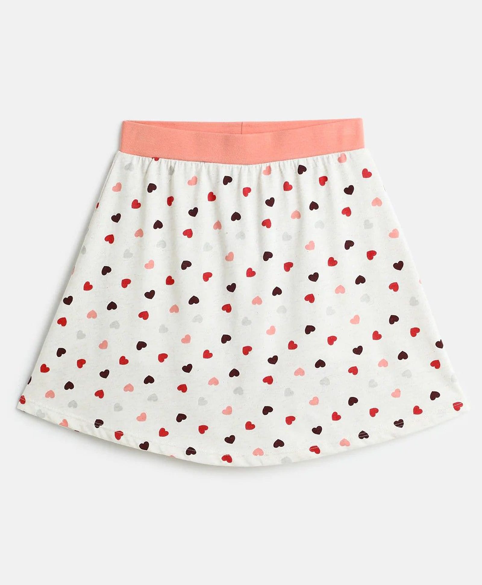 Mackly Cotton Knit Hearts Printed Skirt With Built In Stretch Shorts & Gusset - White-image-7