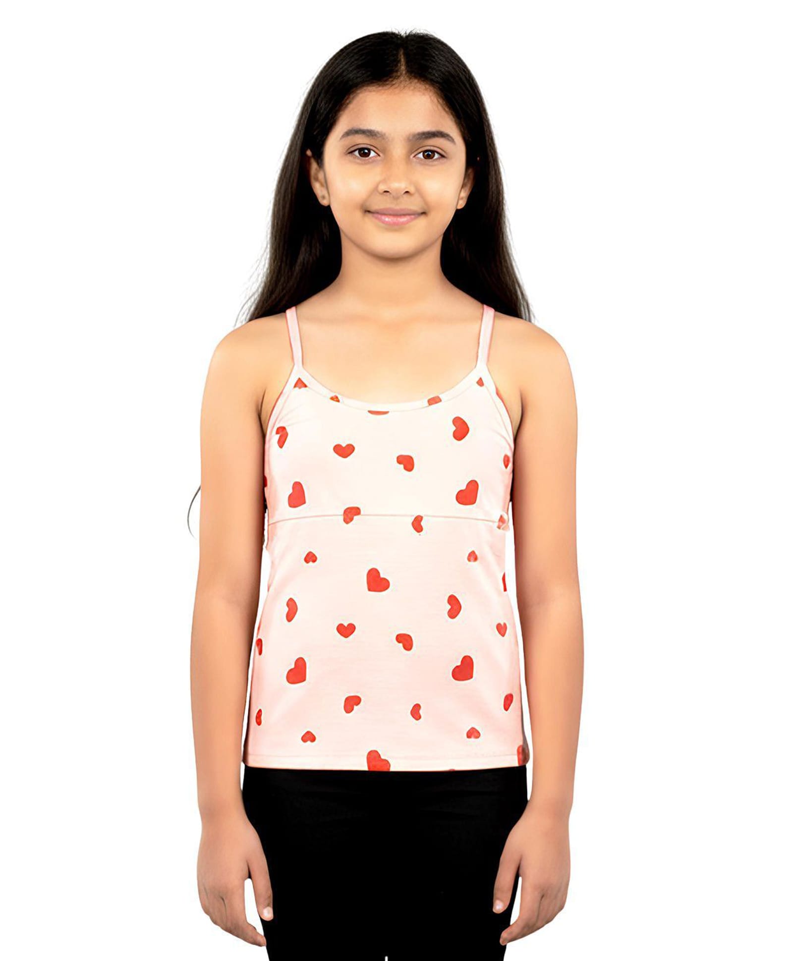 Mackly Girls Cotton Elastane Knit Sleeveless Hearts Printed Padded Camisole - Light Pink-picture-14