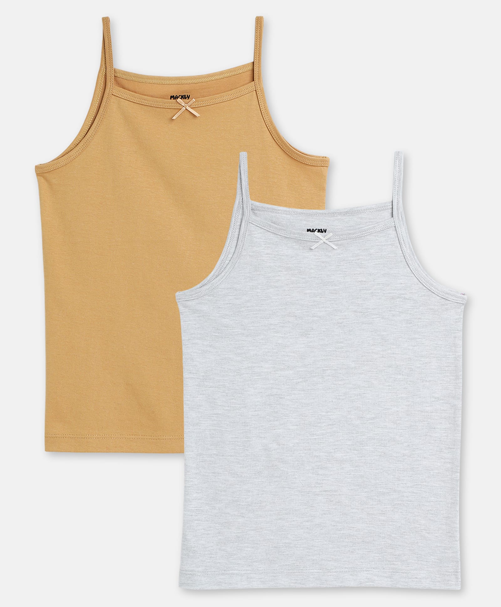 Mackly Cotton Elastane Knit Pack Of 2 Sleeveless Bow Applique Detailed Slips - Beige & Grey-picture-30