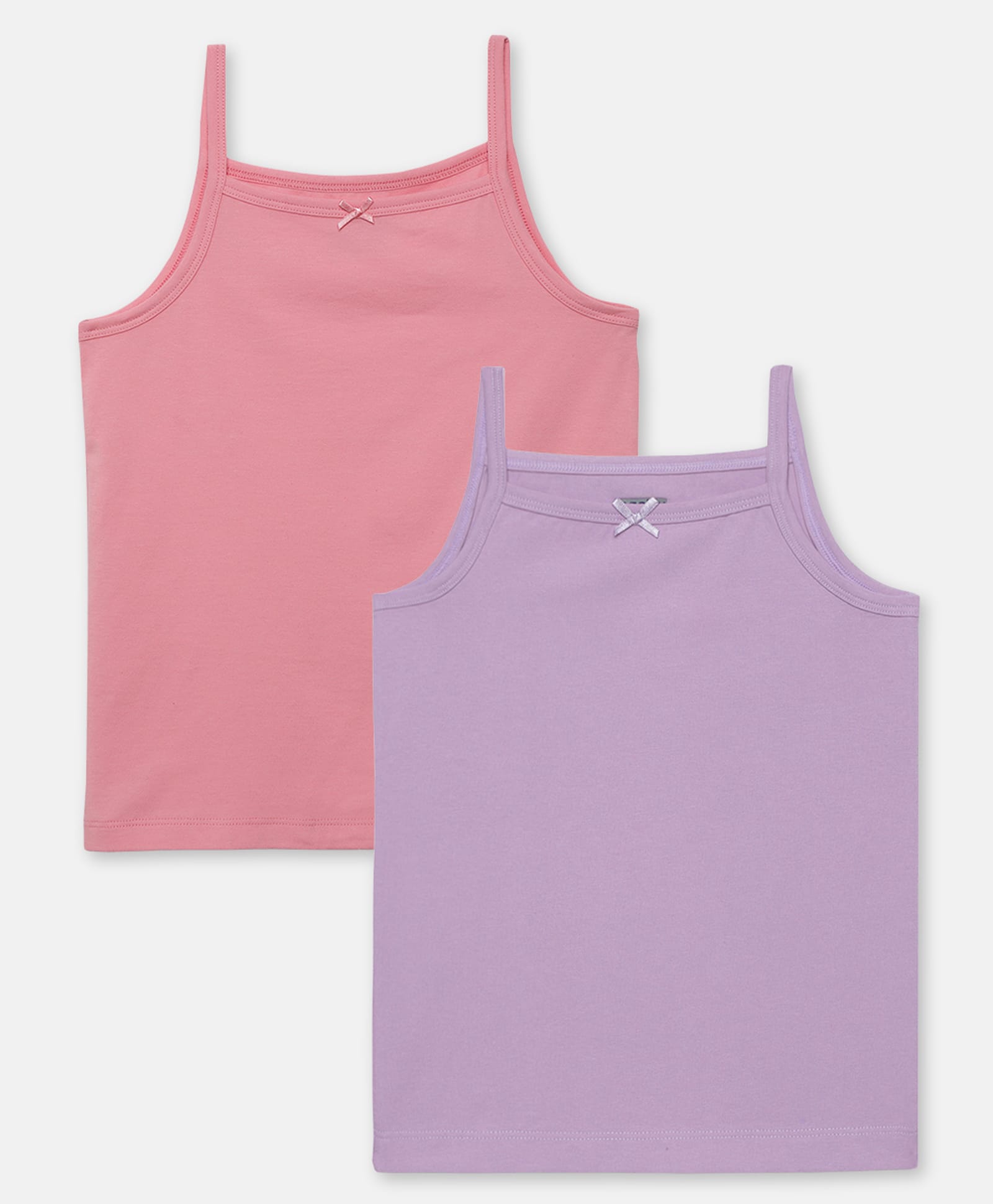 Mackly Cotton Elastane Knit Pack Of 2 Sleeveless Bow Applique Detailed Slips - Lavender & Pink-picture-27