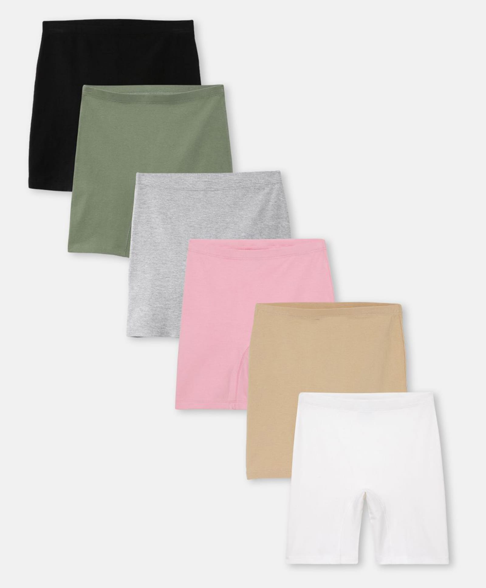 Mackly Cotton Elastane Knit Pack Of 6 Solid Inner Shorts - Black Olive Green Light Grey Pink Beige & White-picture-19
