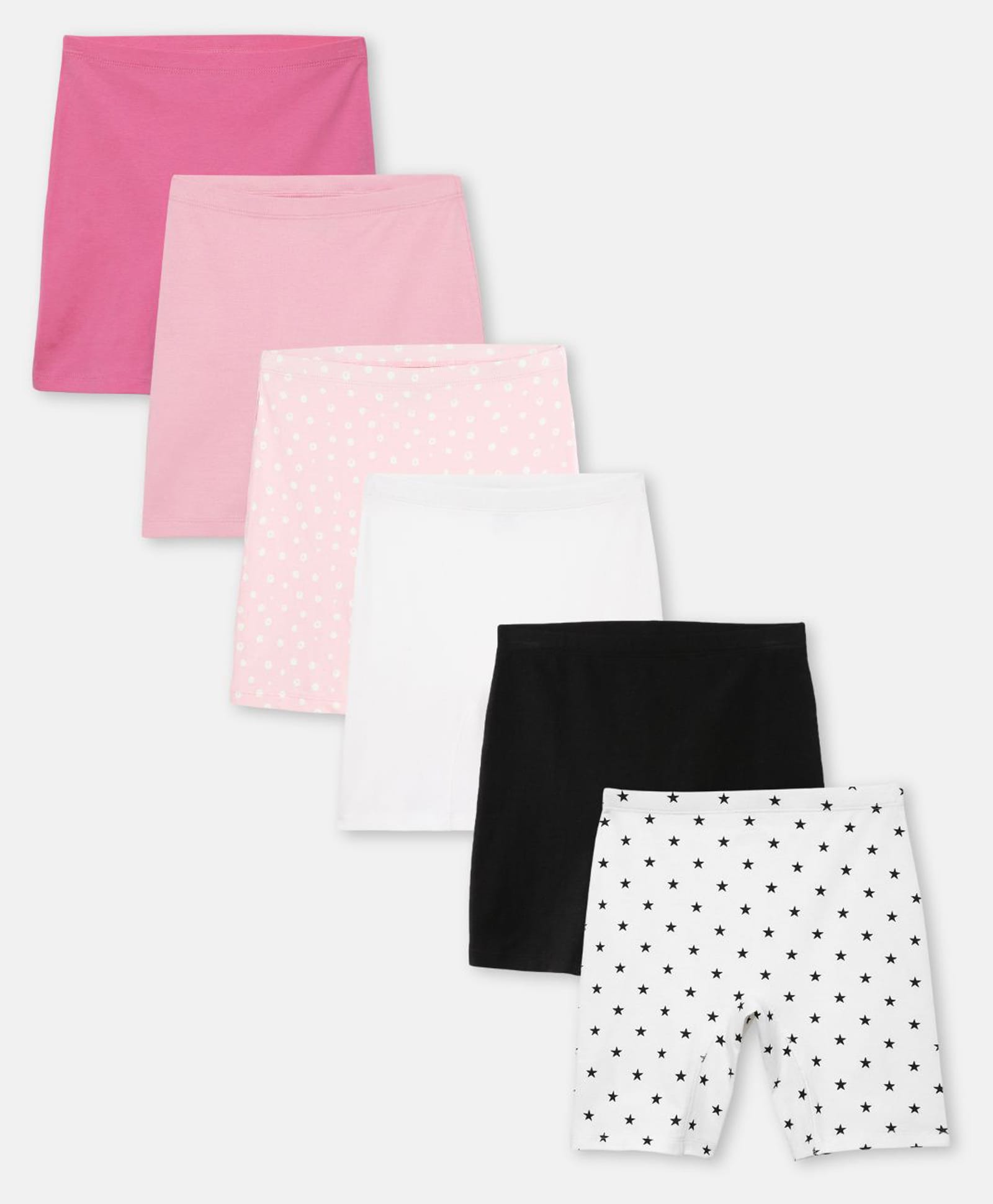Mackly Cotton Elastane Knit Pack Of 6 Solid & Stars Printed Inner Shorts - Dark Pink Light Pink White Black & Beige