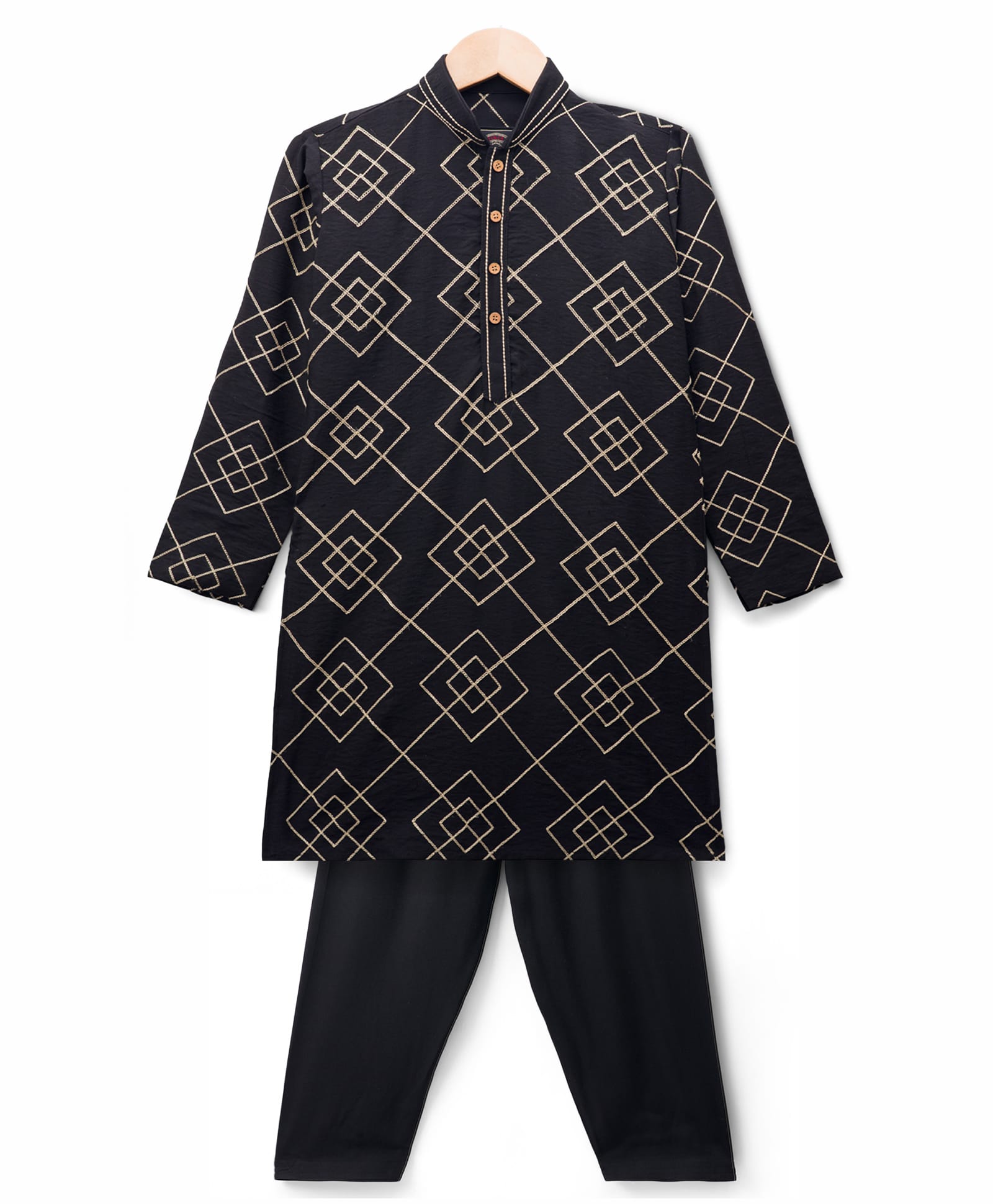 Little Bull Full Sleeves Geometric Embroidered Kurta & Pyjama Set - Black-picture-30