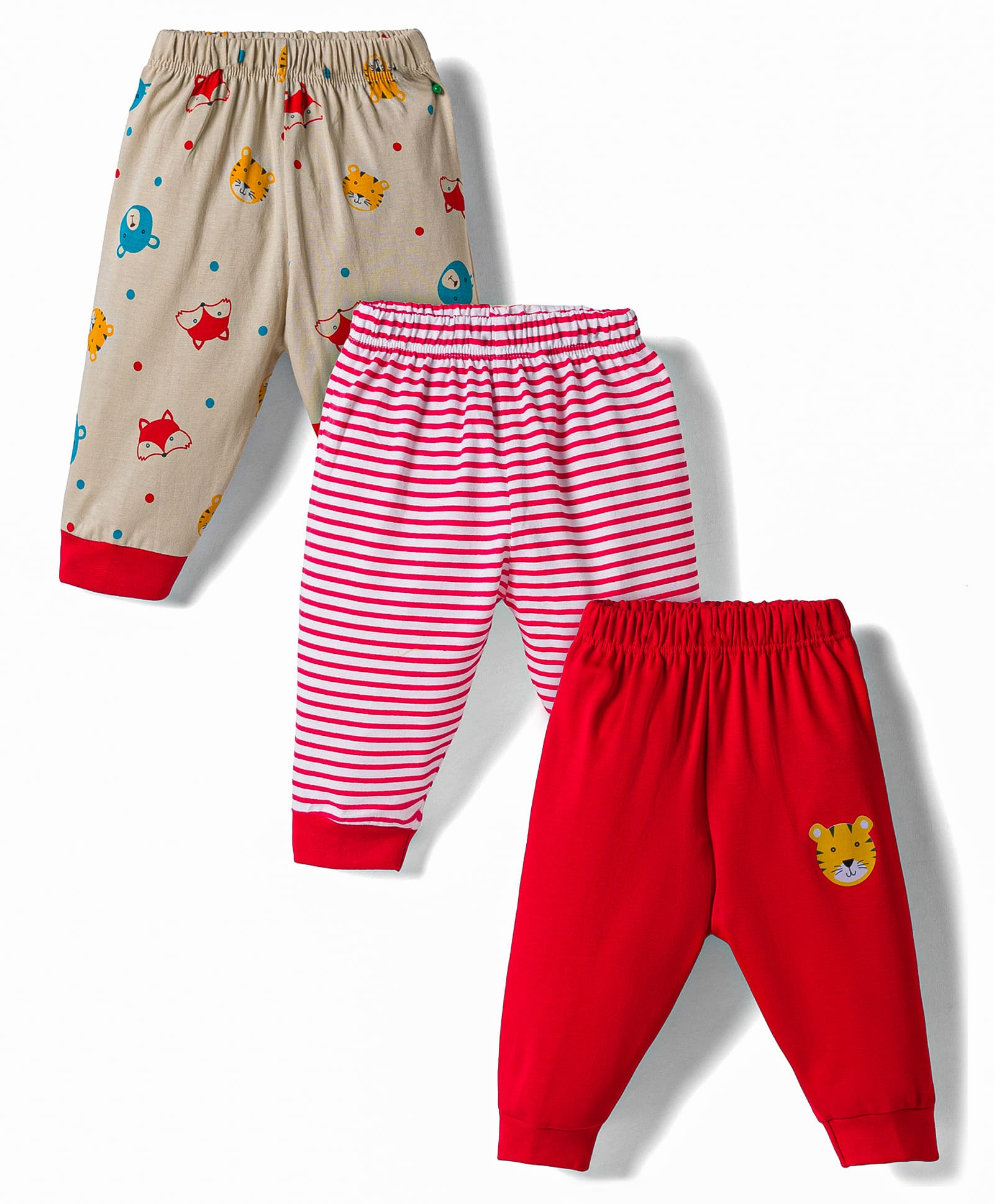 Child World Sinker Knit Full Length Lounge Pants with Striped & Animal Print Pack of 3 - Red Grey & Pink-picture-12